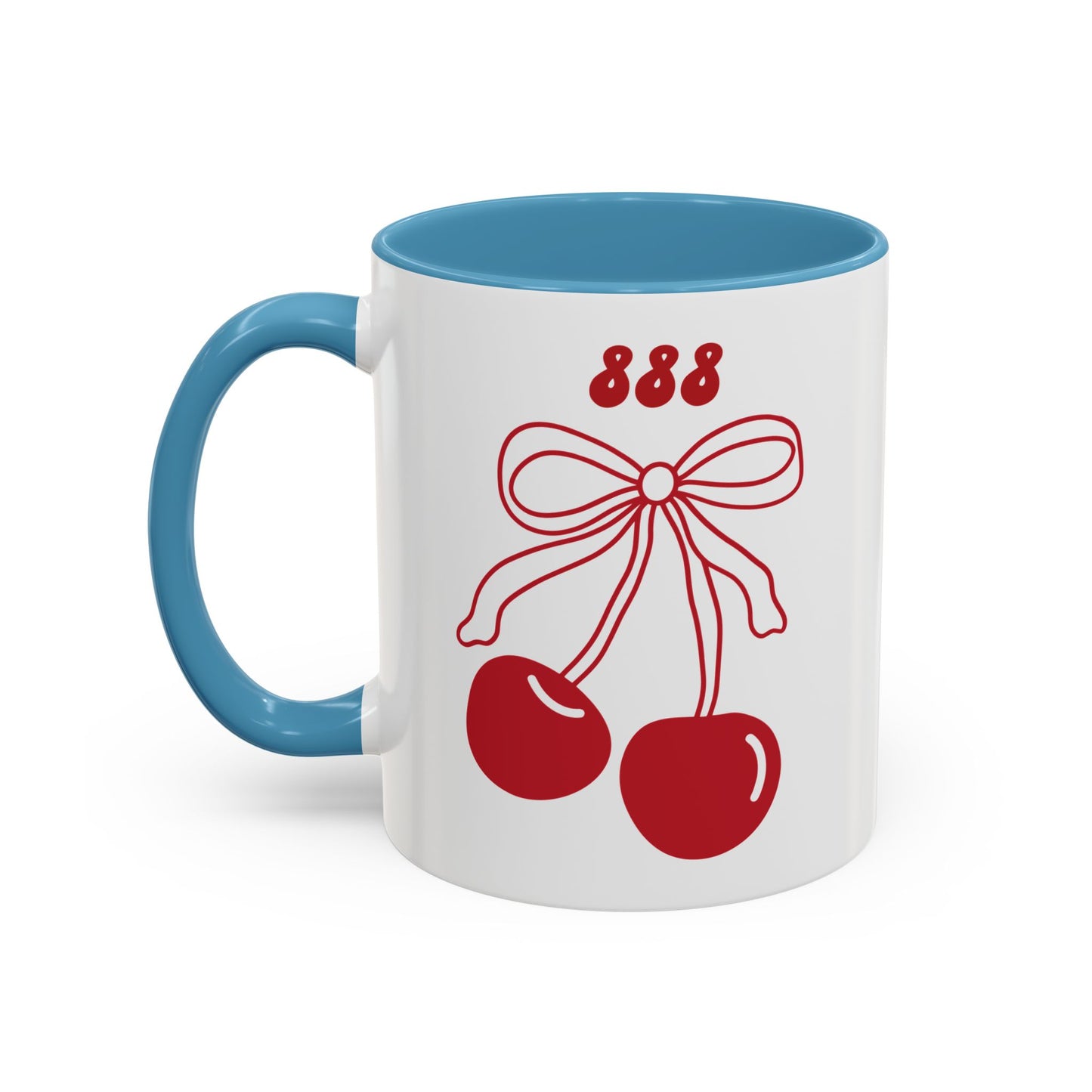 888 Angel Number Cherries Accent Mug – Coquette Bow Kawaii | 11oz 15oz — Purple, Yellow, Navy, Pink, Red, Light Blue, Orange