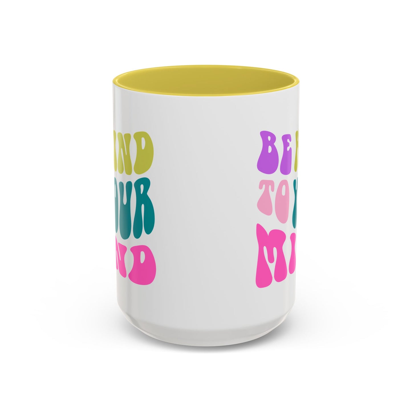 Be Kind To Your Mind Accent Mug – Retro Rainbow Letters | 11oz 15oz Colored Handle