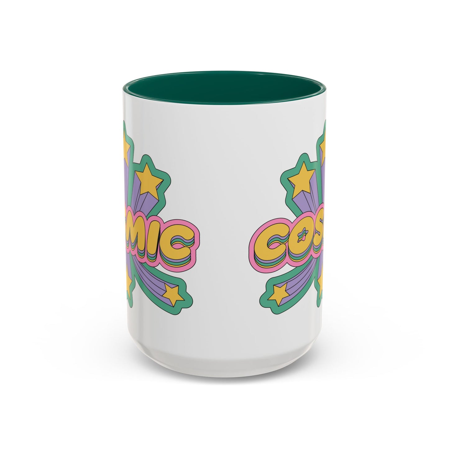 COSMIC Accent Mug – Retro Stars Burst | 11oz 15oz Colored Handle