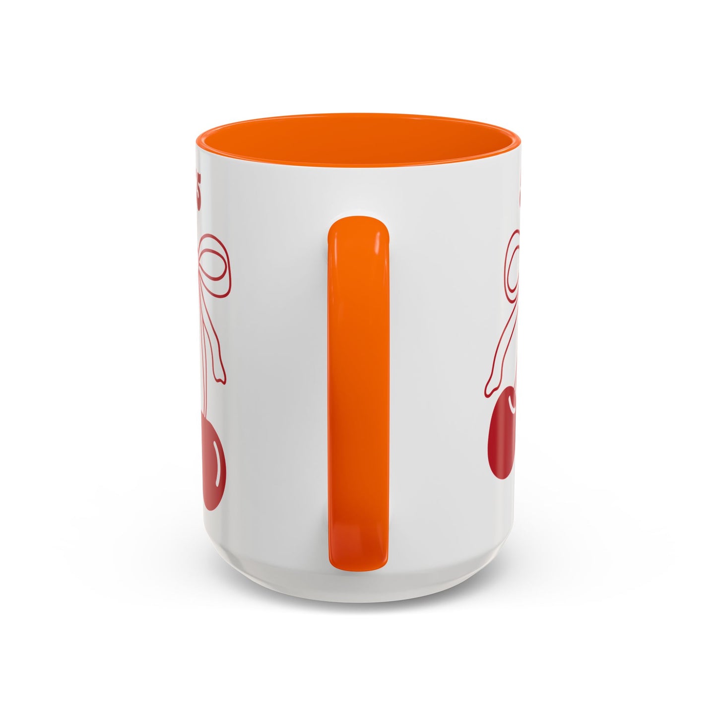 555 Angel Number Cherries Accent Mug – Coquette Bow Kawaii | 11oz 15oz — Pink, Red, Navy, Light Blue, Orange, Purple, Yellow