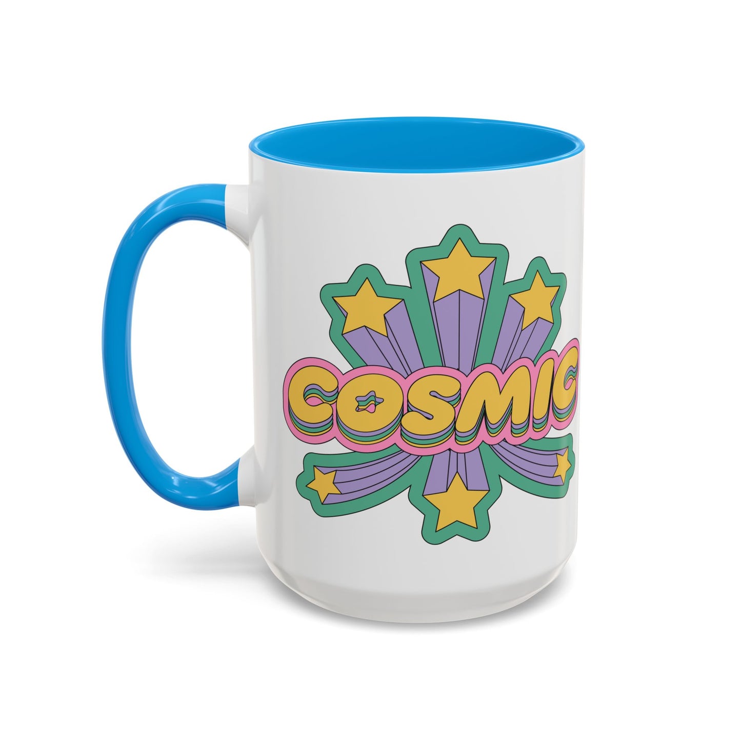 COSMIC Accent Mug – Retro Stars Burst | 11oz 15oz Colored Handle