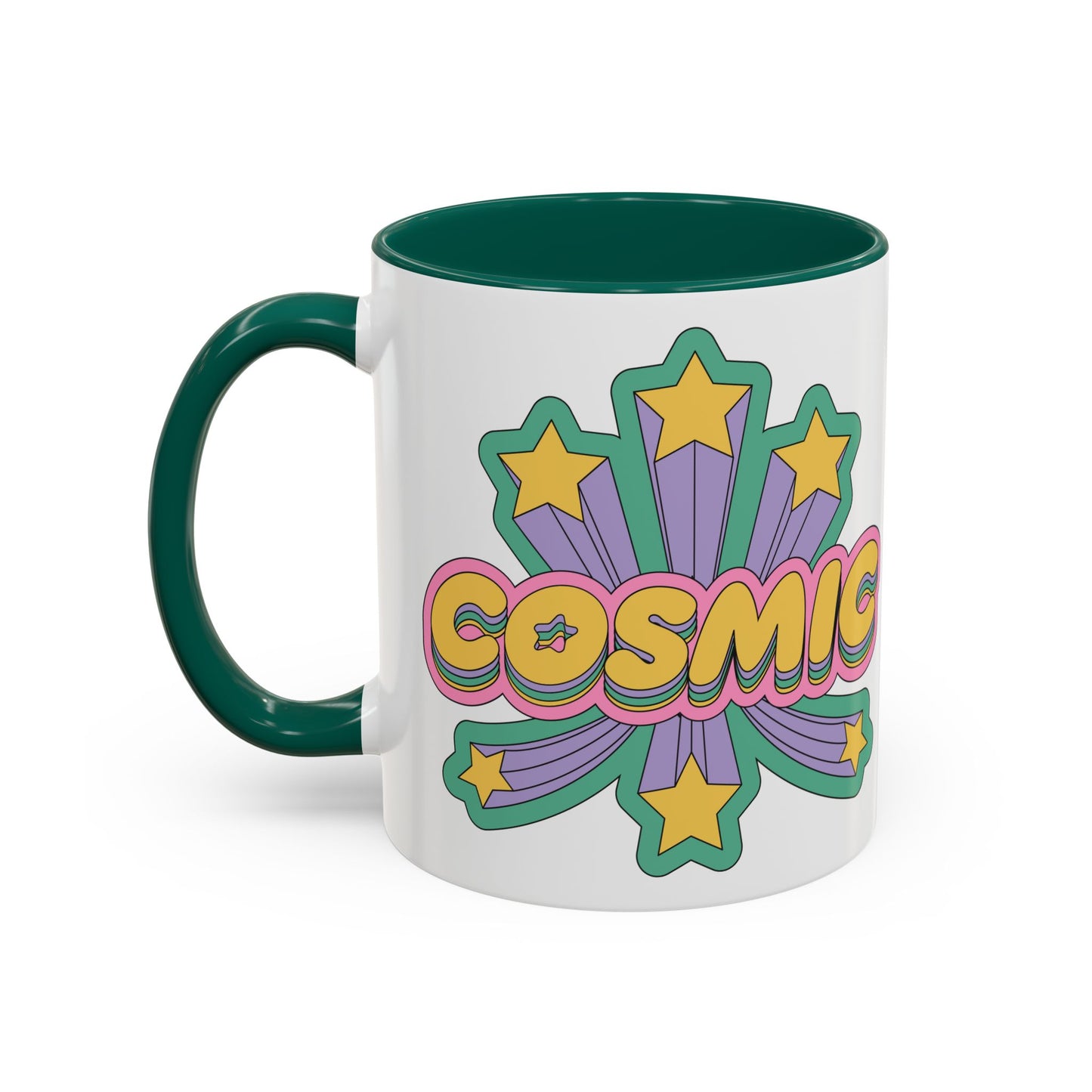 COSMIC Accent Mug – Retro Stars Burst | 11oz 15oz Colored Handle