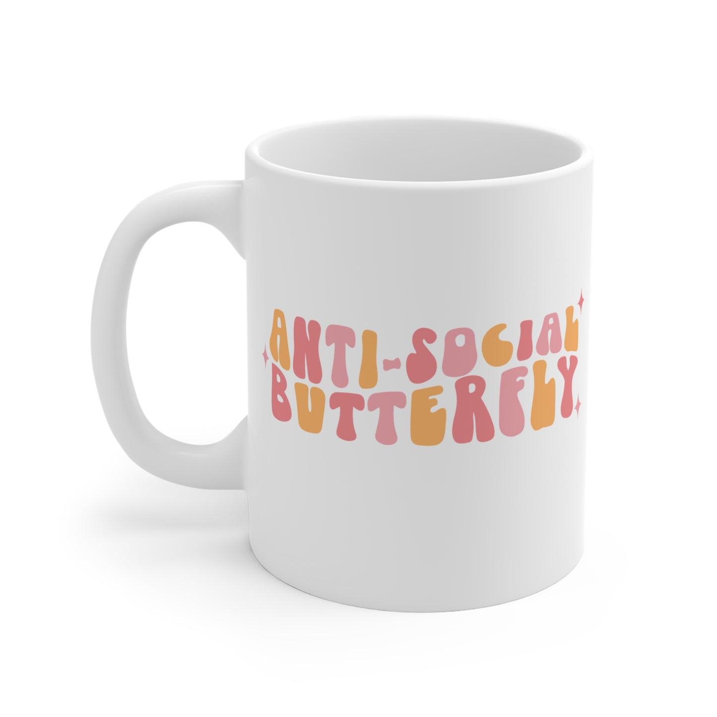 Retro 70s Anti-Social Butterfly Coffee Mug - Groovy Funny Introvert Cup | 11oz 15oz 20oz or 15oz Accent
