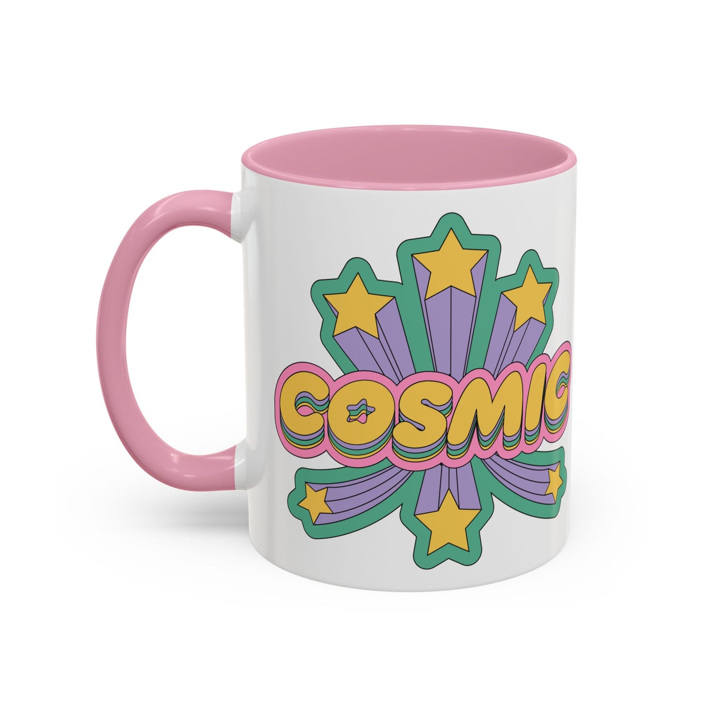 COSMIC Accent Mug – Retro Stars Burst | 11oz 15oz Colored Handle