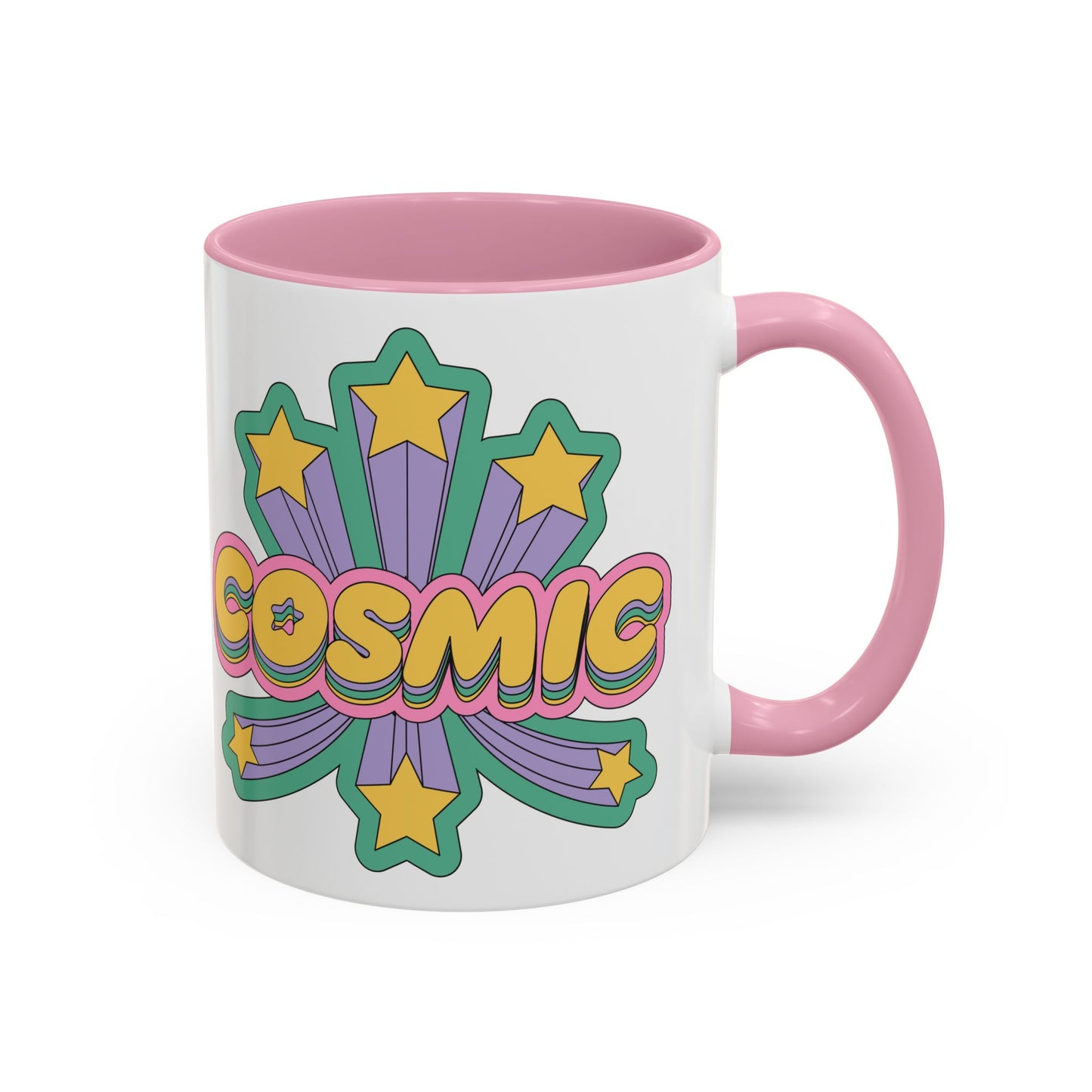 COSMIC Accent Mug – Retro Stars Burst | 11oz 15oz Colored Handle