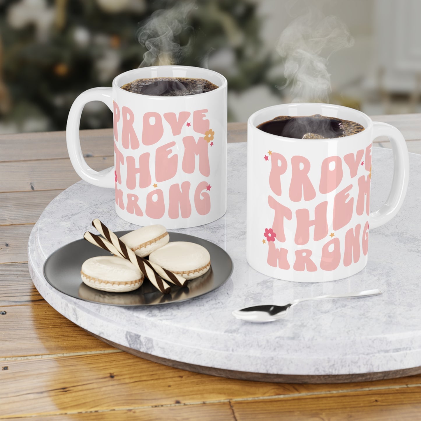 Prove Them Wrong Coffee Mug 20oz - Light Pink, 70s Themed Ceramic Cup, Groovy Font, Inspirational Motivation - Retro Nostalgia Gift