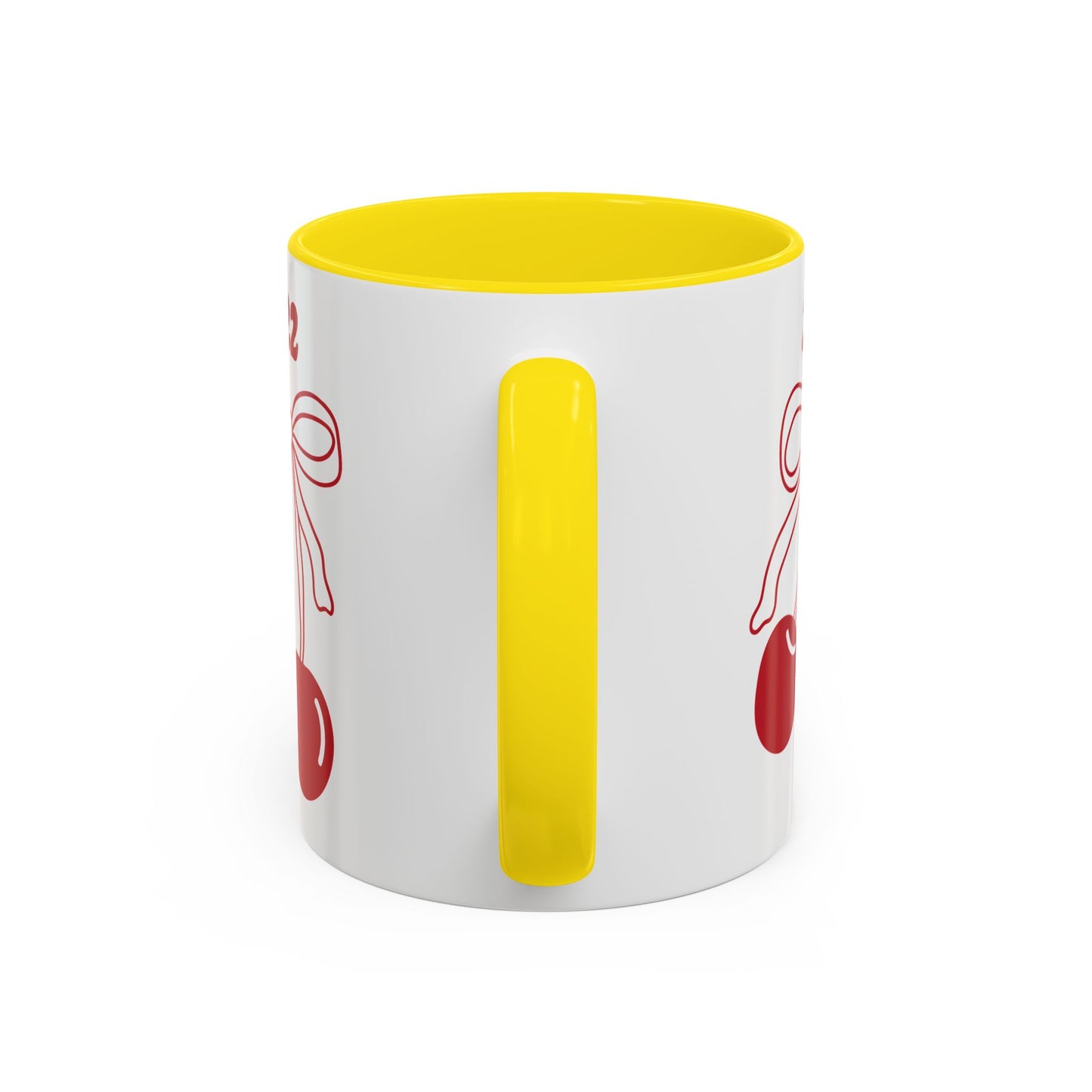 222 Angel Number Cherries Accent Mug – Coquette Bow Kawaii Coffee Mug | 11oz 15oz — Black, Navy, Pink, Red, Light Blue