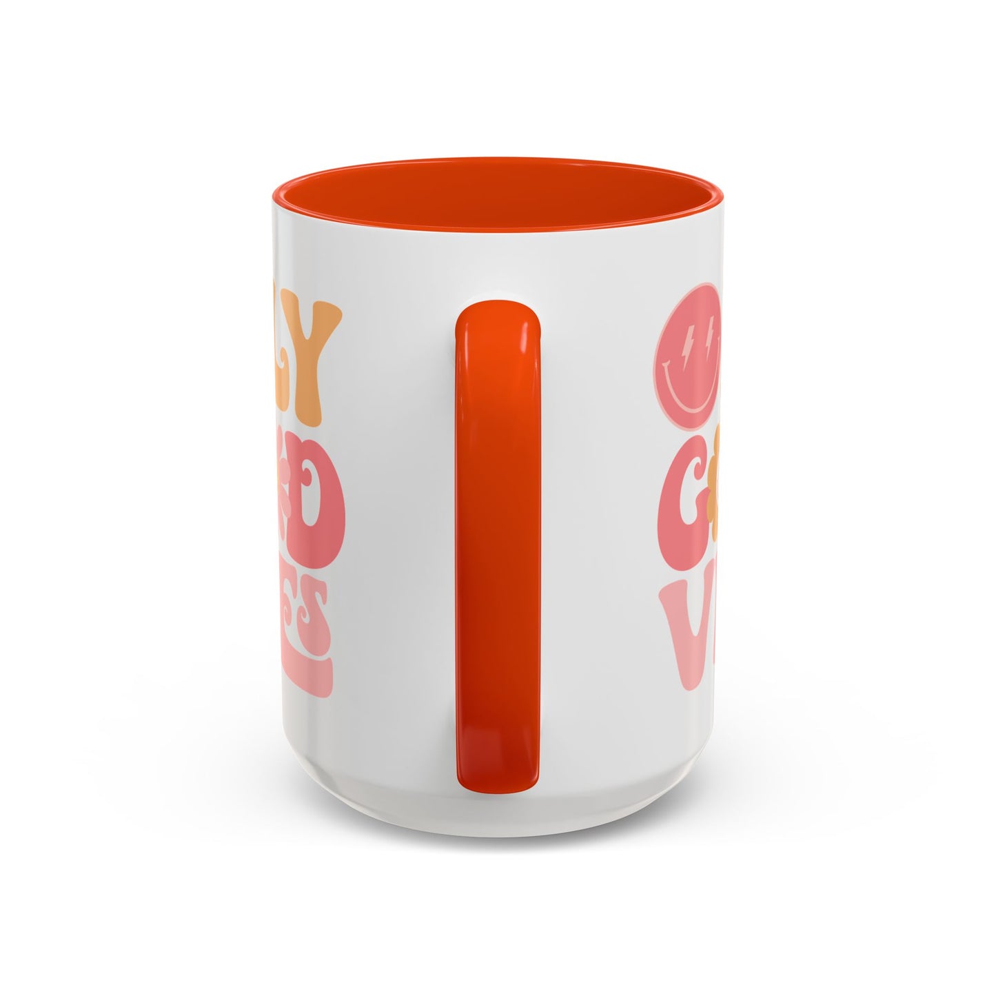 Only Good Vibes Accent Mug – Retro Bubble Letters & Flowers | 11oz 15oz Colored Handle