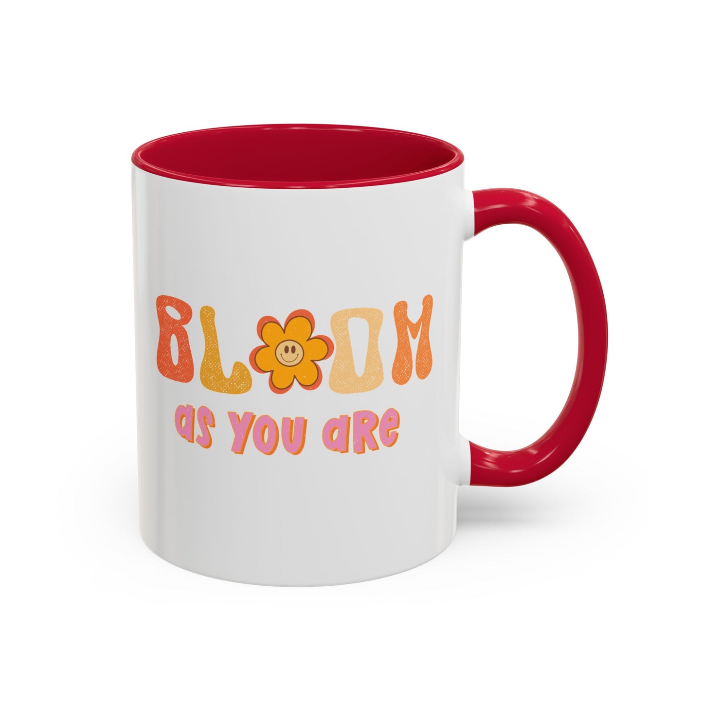 Bloom As You Are Accent Mug – Smiley Flower | 11oz 15oz Colored Handle