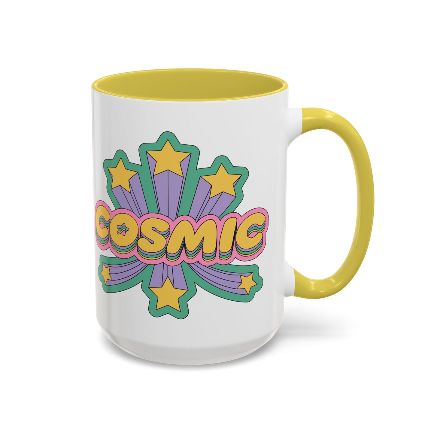 COSMIC Accent Mug – Retro Stars Burst | 11oz 15oz Colored Handle