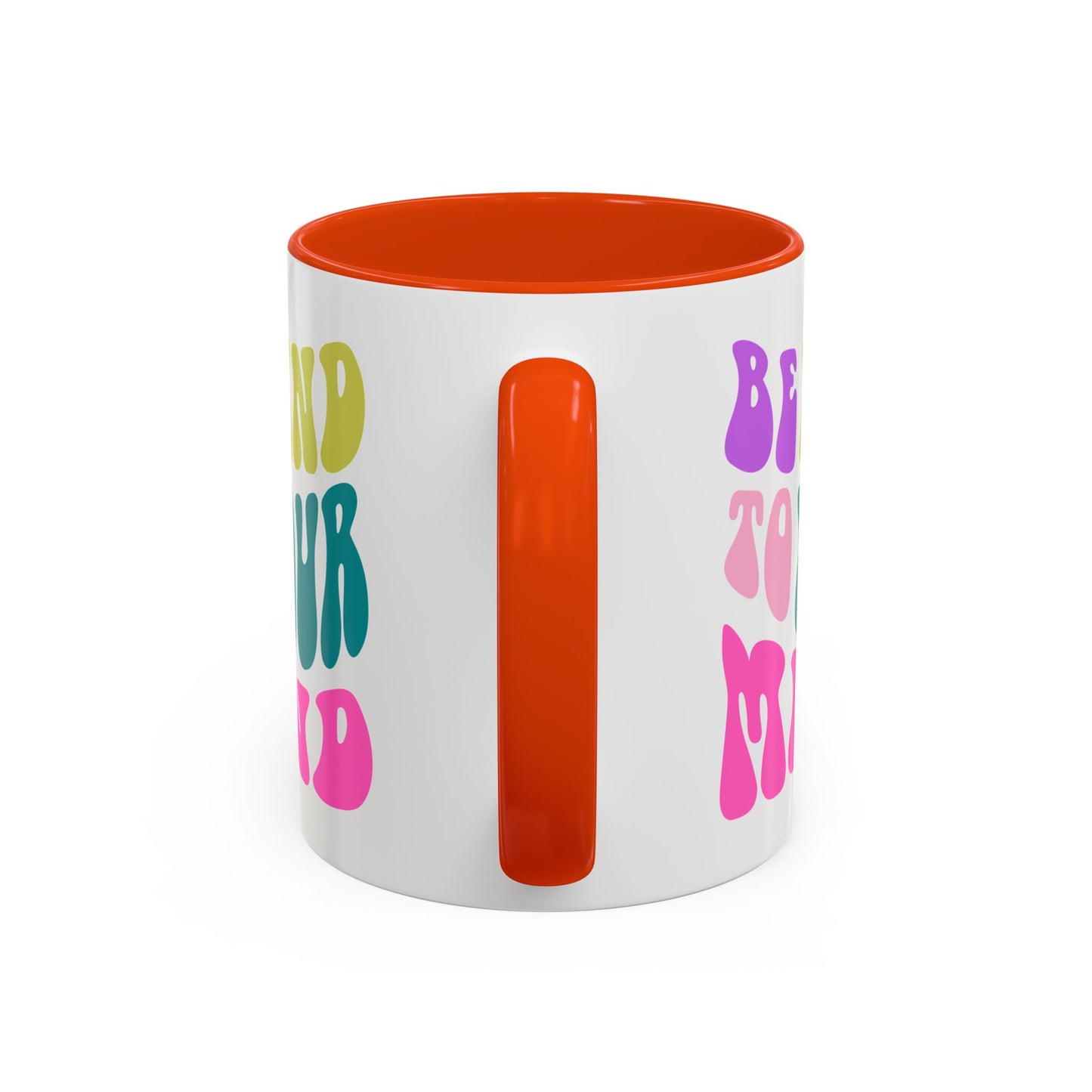 Be Kind To Your Mind Accent Mug – Retro Rainbow Letters | 11oz 15oz Colored Handle