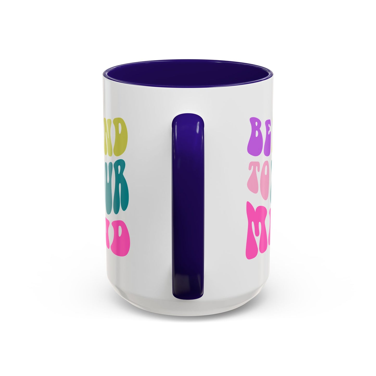 Be Kind To Your Mind Accent Mug – Retro Rainbow Letters | 11oz 15oz Colored Handle