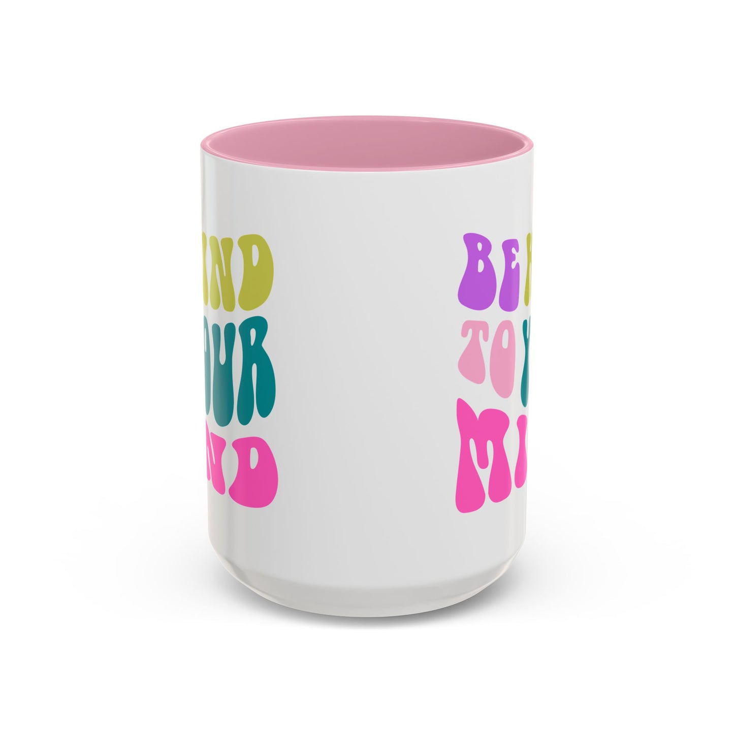 Be Kind To Your Mind Accent Mug – Retro Rainbow Letters | 11oz 15oz Colored Handle