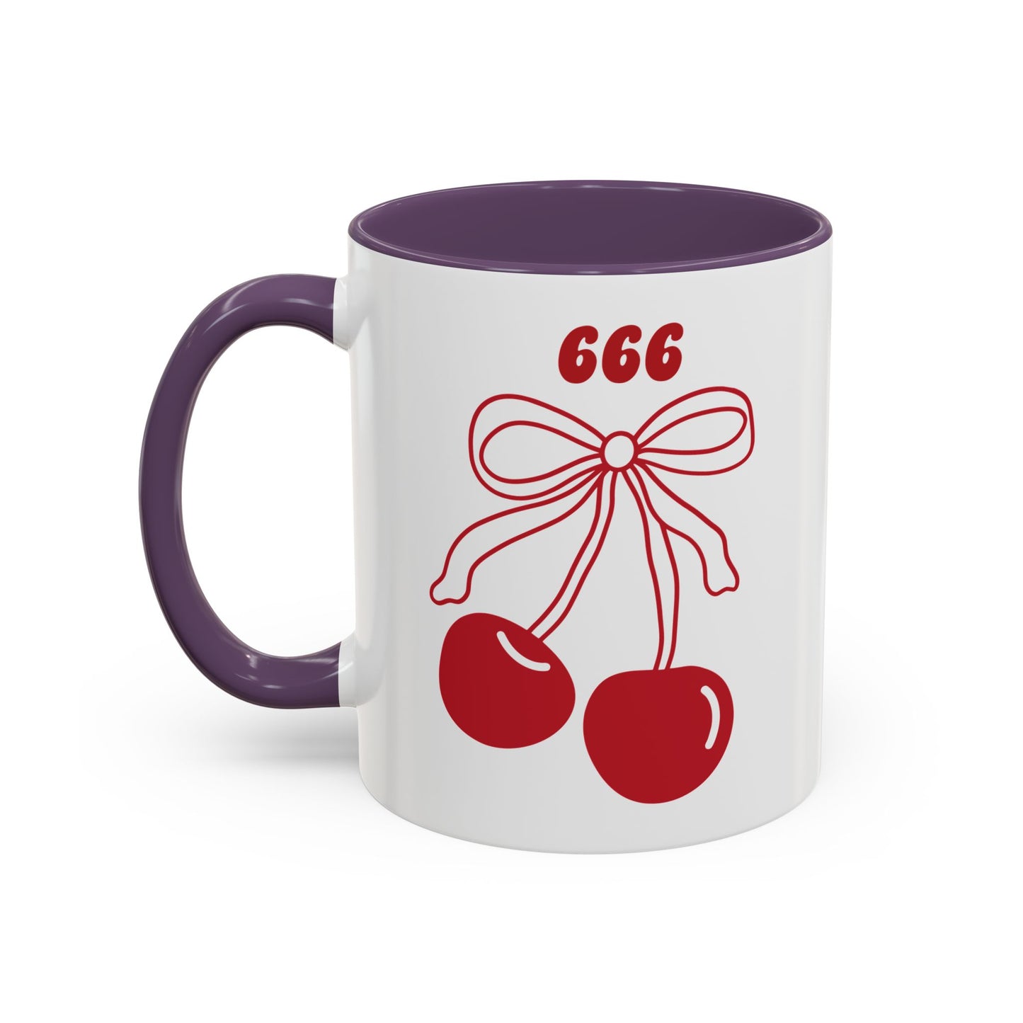 666 Angel Number Cherries Accent Mug – Coquette Bow Kawaii | 11oz 15oz — Pink, Red, Light Blue, Orange, Purple, Yellow
