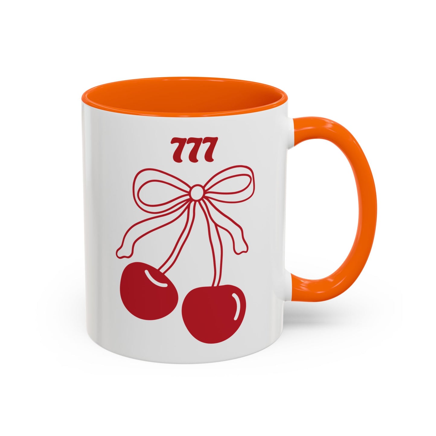 777 Angel Number Cherries Accent Mug – Coquette Bow Kawaii | 11oz 15oz — Yellow, Pink, Red, Navy, Light Blue, Orange, Purple