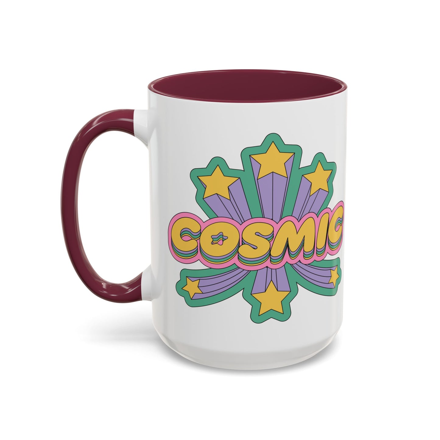 COSMIC Accent Mug – Retro Stars Burst | 11oz 15oz Colored Handle
