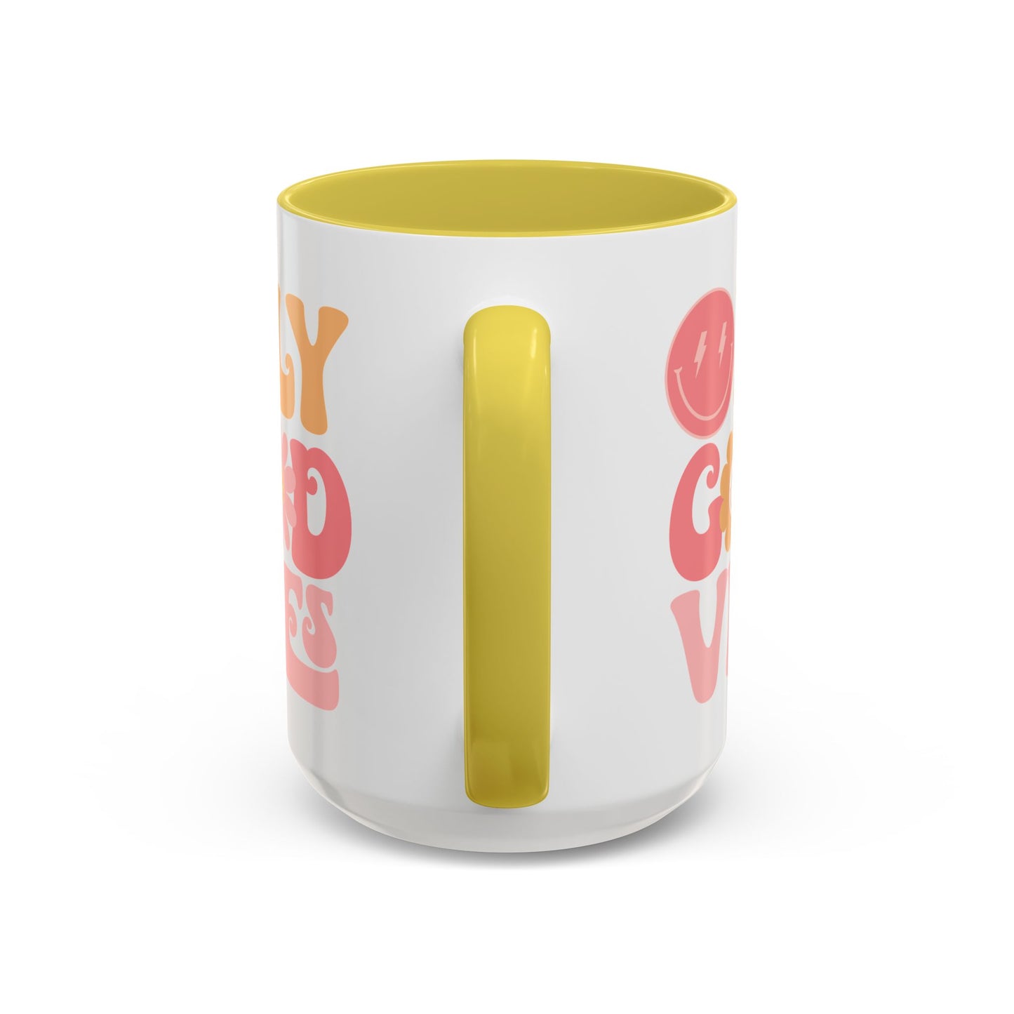 Only Good Vibes Accent Mug – Retro Bubble Letters & Flowers | 11oz 15oz Colored Handle