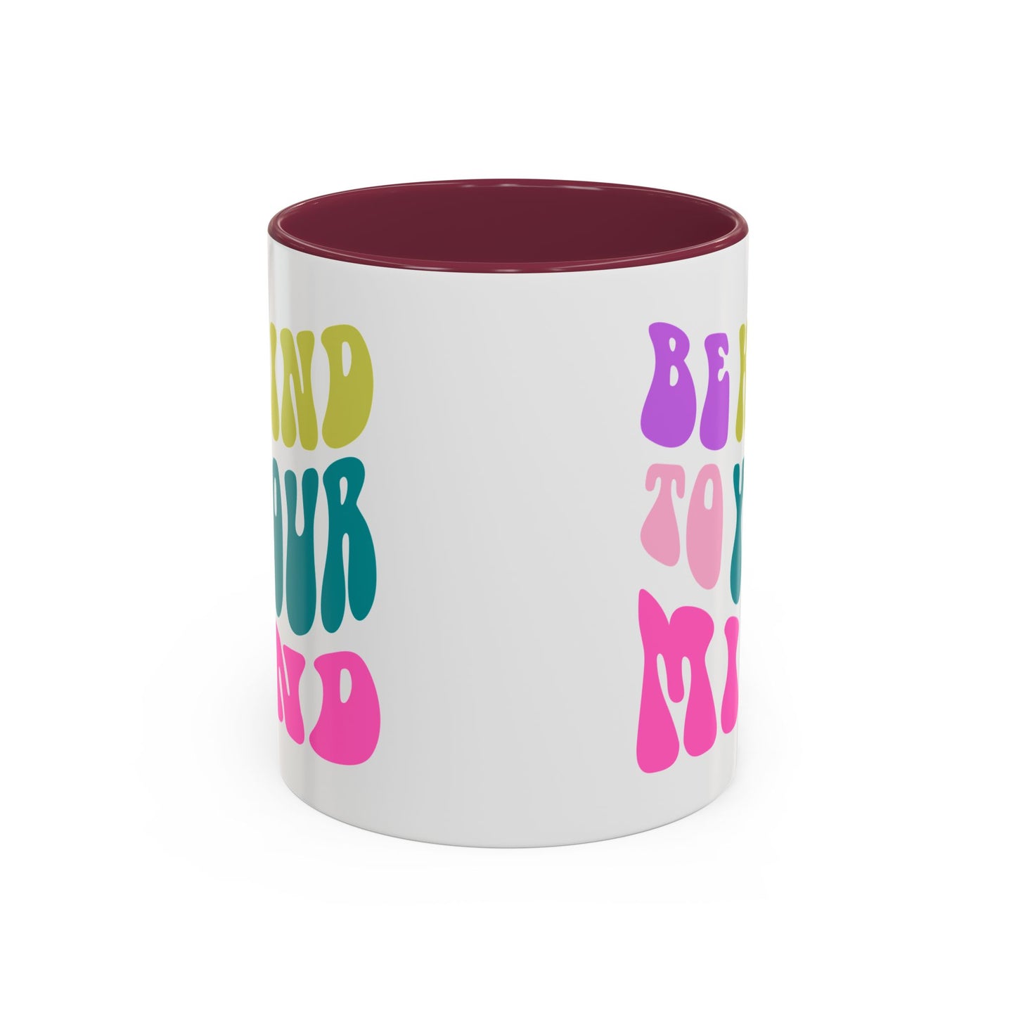 Be Kind To Your Mind Accent Mug – Retro Rainbow Letters | 11oz 15oz Colored Handle