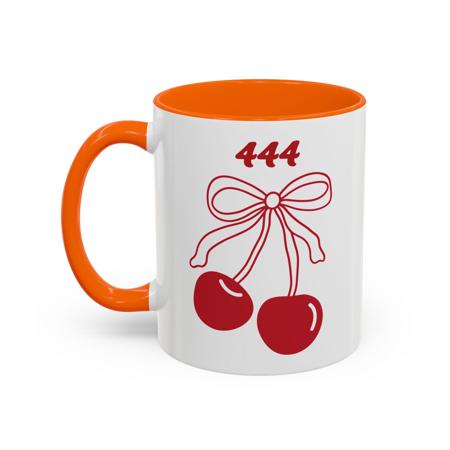 444 Angel Number Cherries Accent Mug – Coquette Bow Kawaii | 11oz 15oz — Navy, Light Blue, Orange, Purple, Yellow