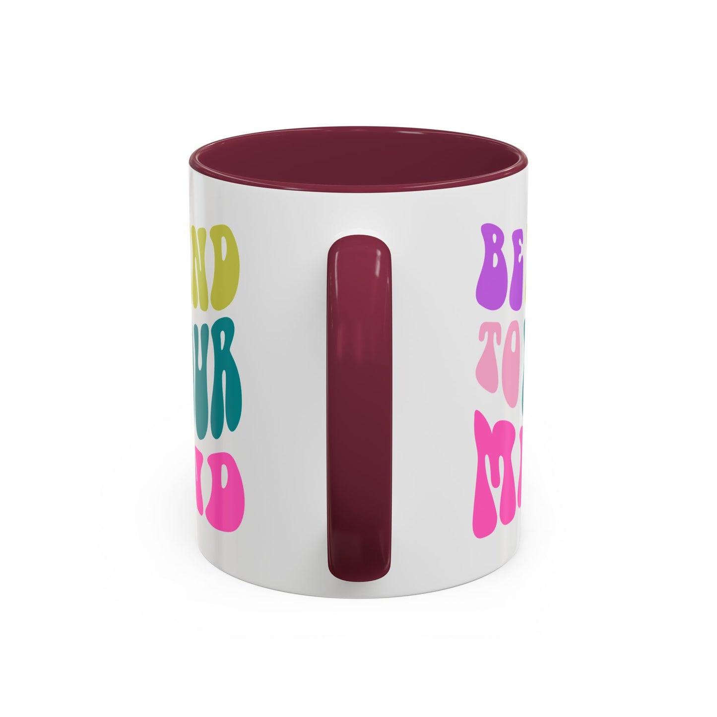 Be Kind To Your Mind Accent Mug – Retro Rainbow Letters | 11oz 15oz Colored Handle