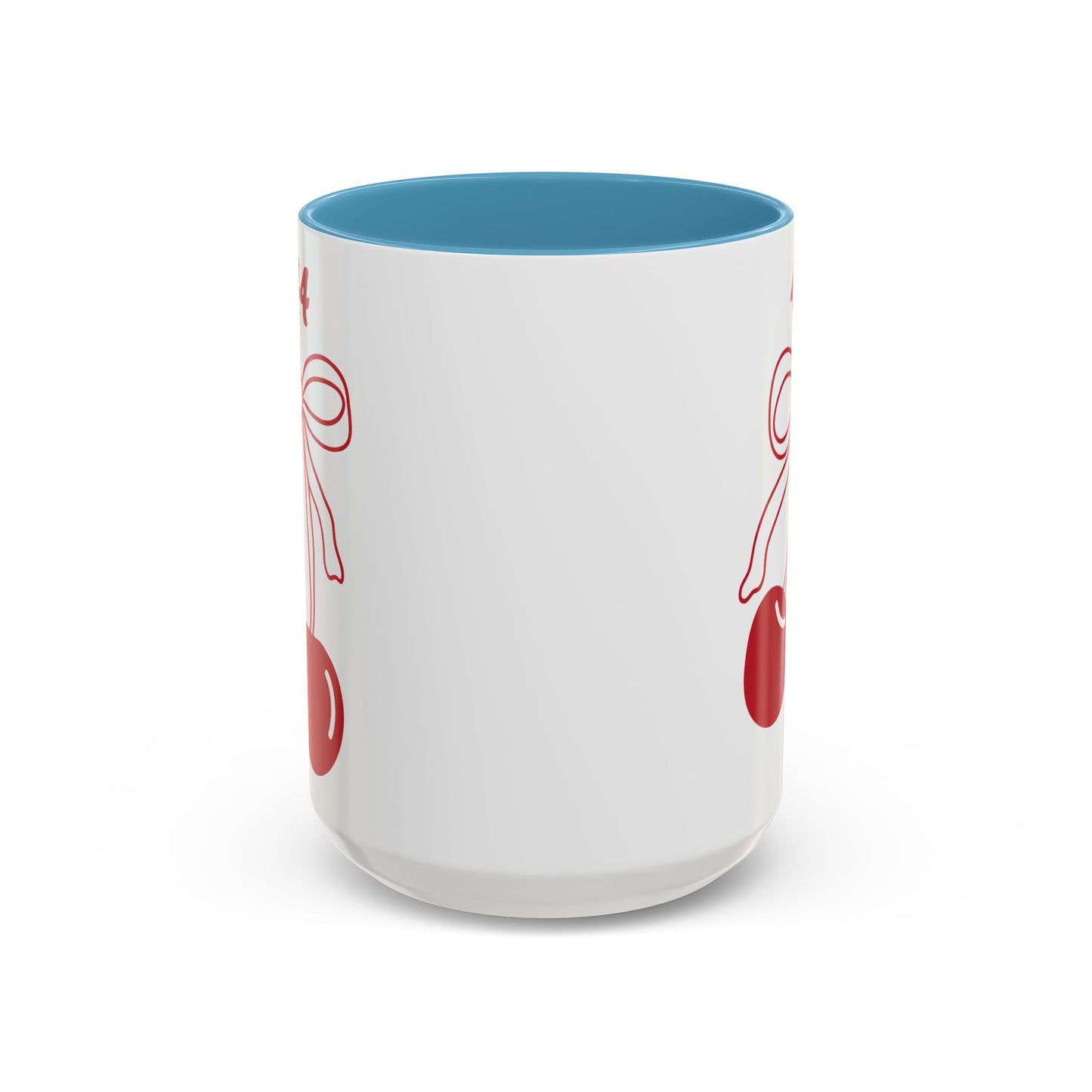 444 Angel Number Cherries Accent Mug – Coquette Bow Kawaii | 11oz 15oz — Navy, Light Blue, Orange, Purple, Yellow