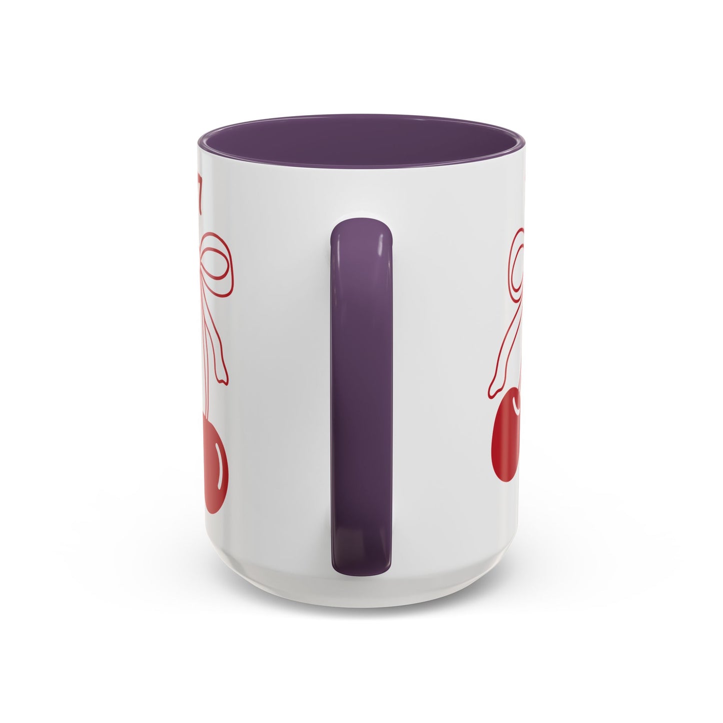 777 Angel Number Cherries Accent Mug – Coquette Bow Kawaii | 11oz 15oz — Yellow, Pink, Red, Navy, Light Blue, Orange, Purple