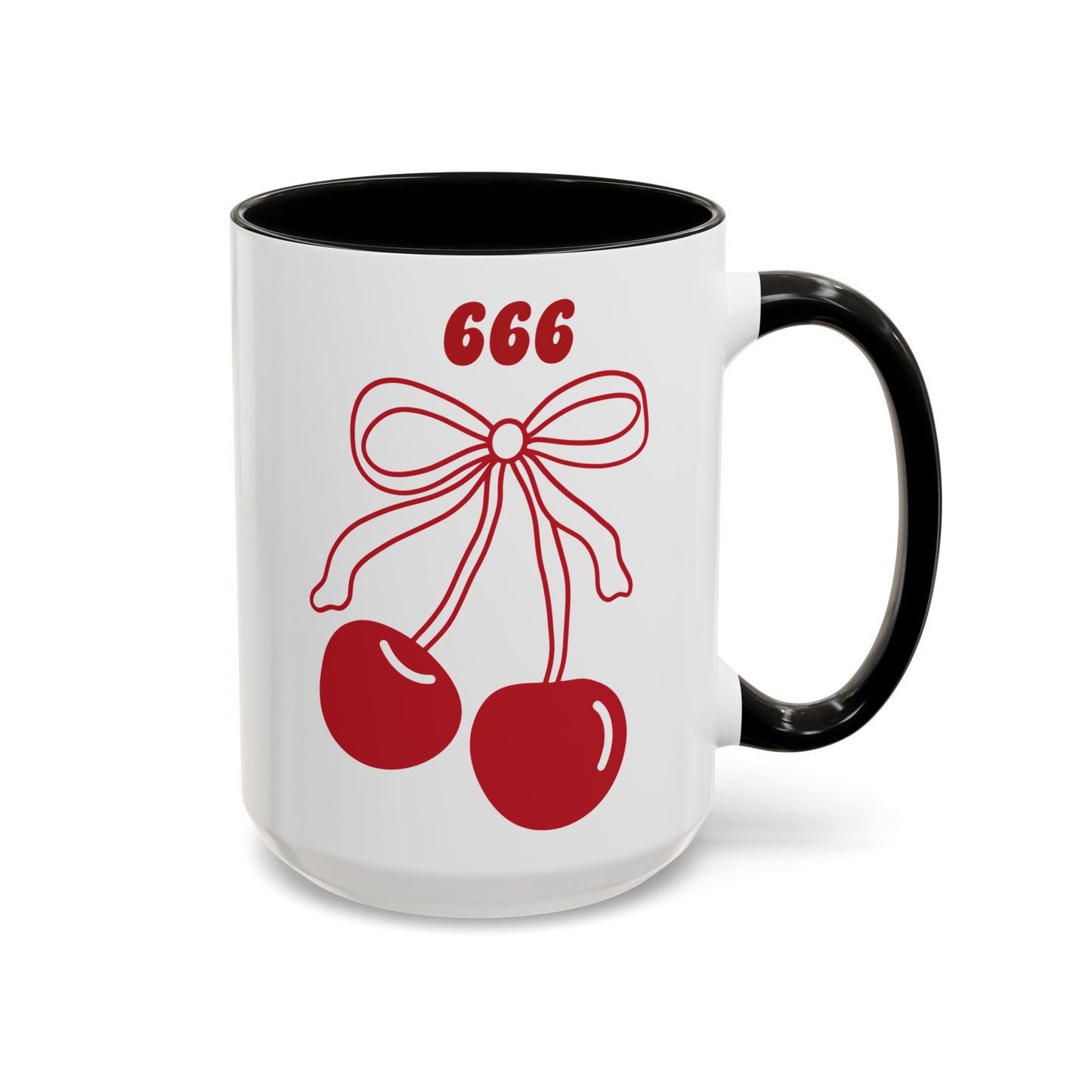 666 Angel Number Cherries Accent Mug – Coquette Bow Kawaii | 11oz 15oz — Pink, Red, Light Blue, Orange, Purple, Yellow
