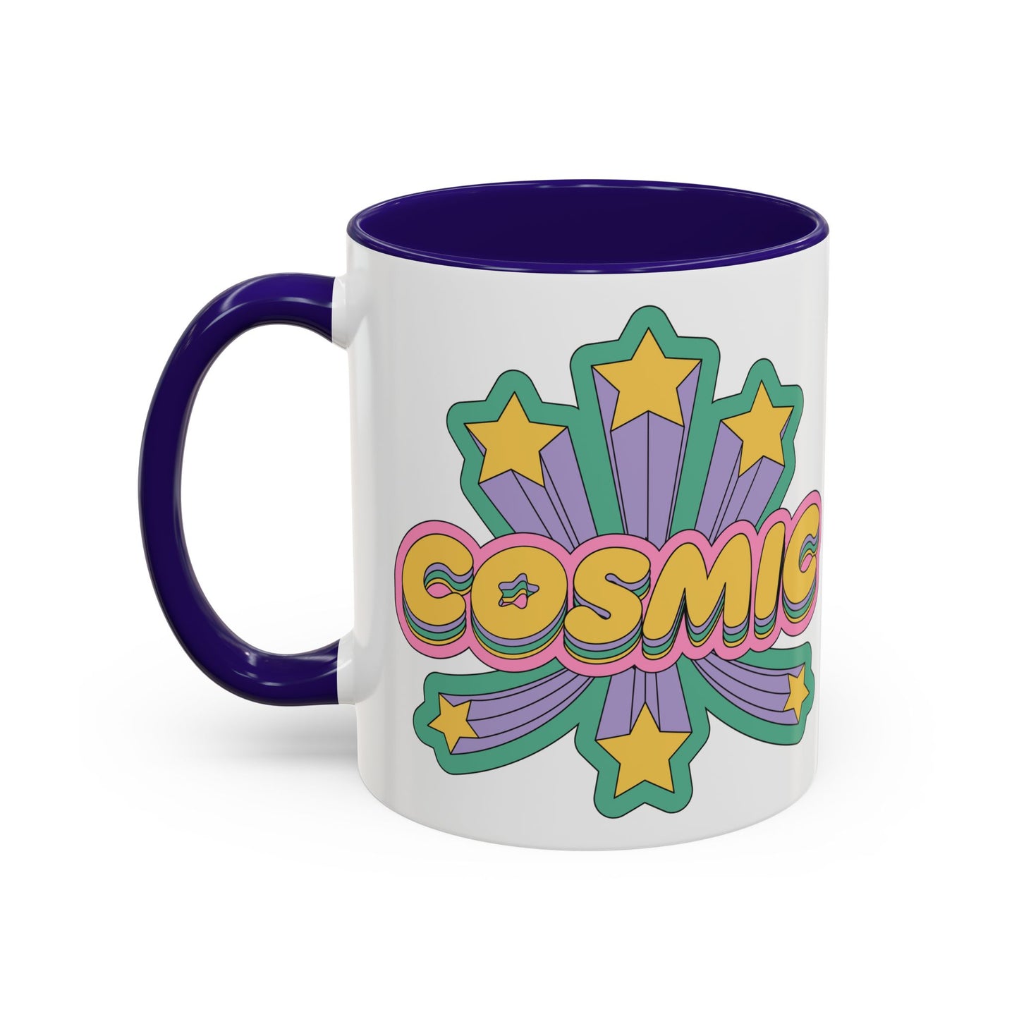 COSMIC Accent Mug – Retro Stars Burst | 11oz 15oz Colored Handle
