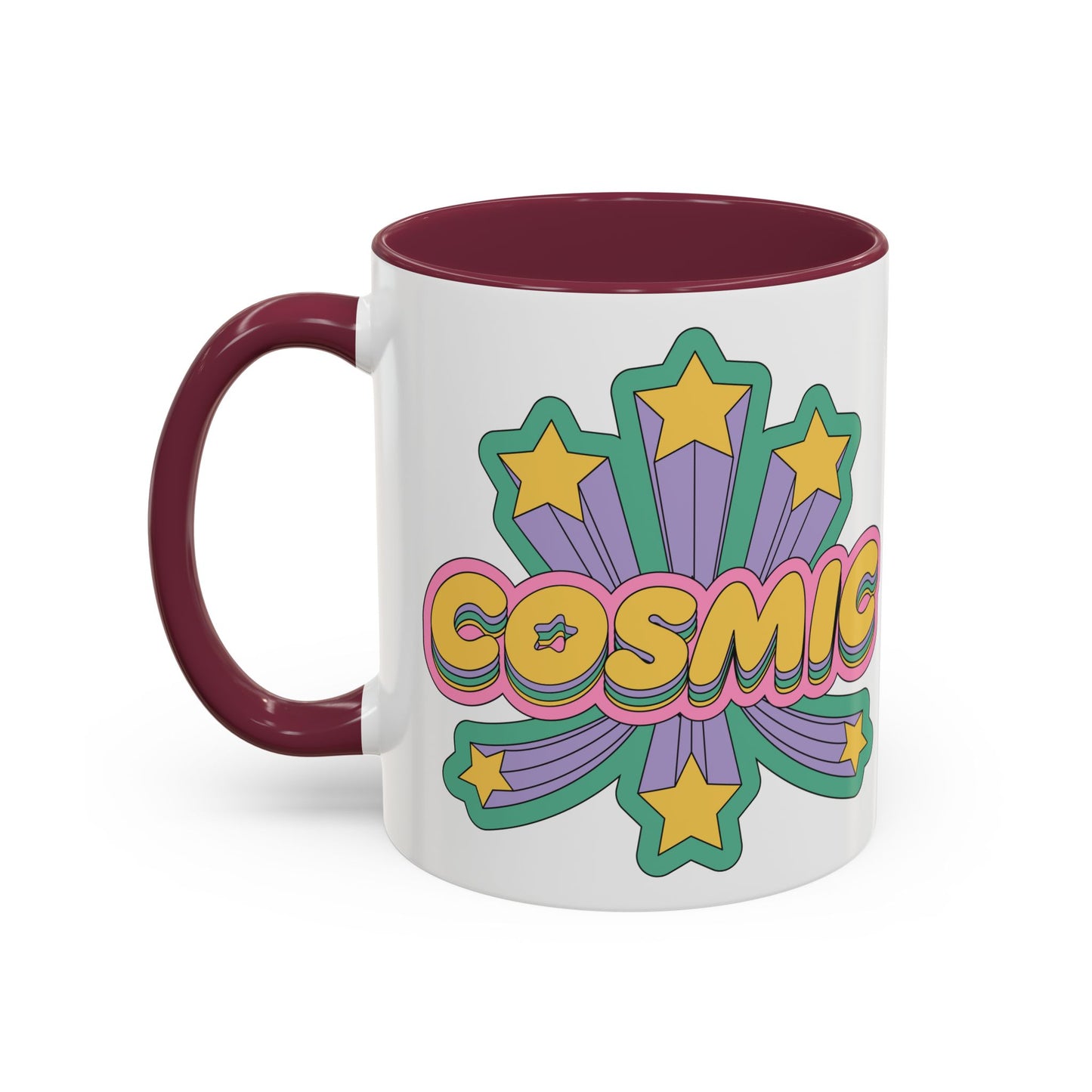 COSMIC Accent Mug – Retro Stars Burst | 11oz 15oz Colored Handle