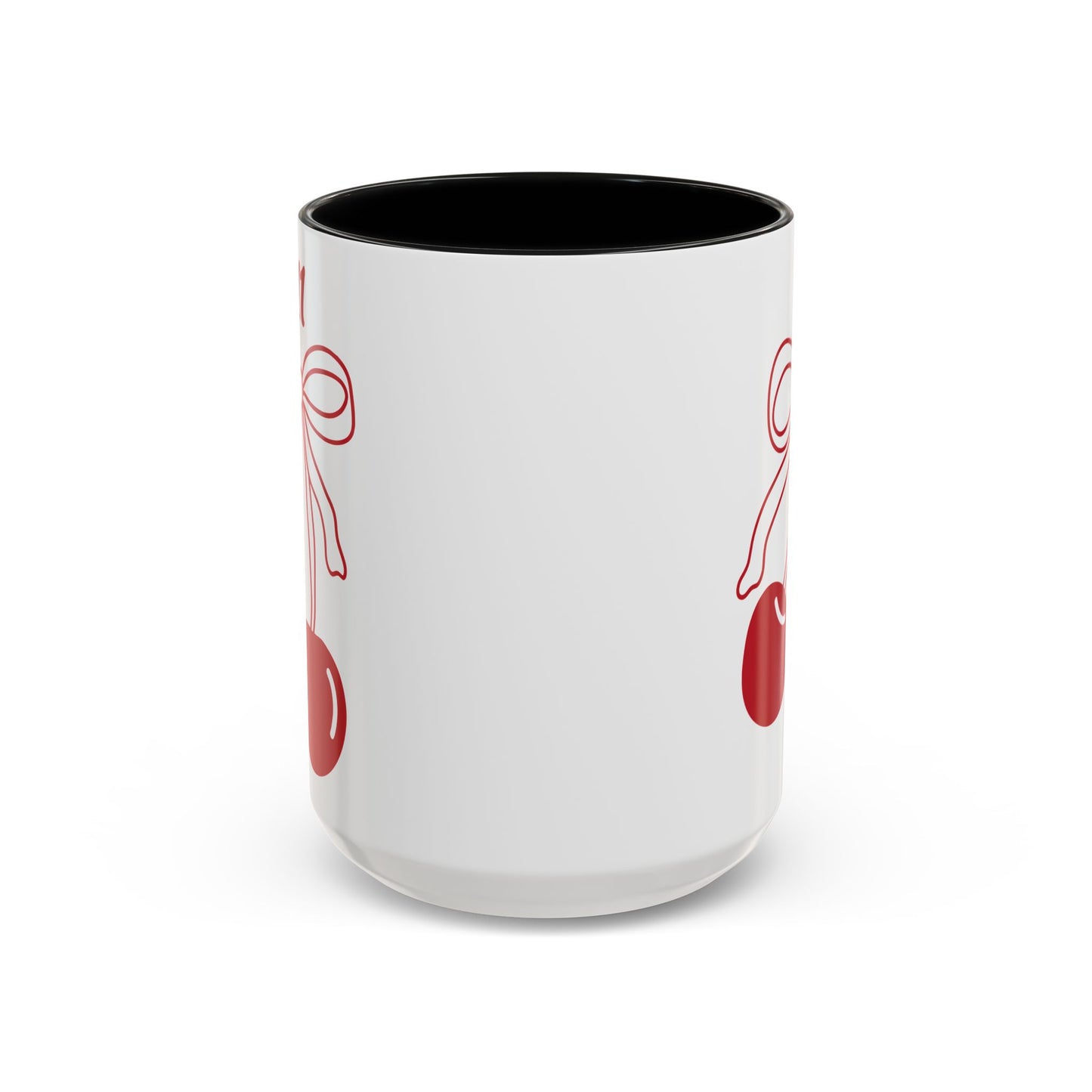 111 Angel Number Cherries Accent Mug – Coquette Bow Kawaii Coffee Mug Aesthetic | 11oz 15oz — Pink, Black, Purple, Yellow, Light Blue