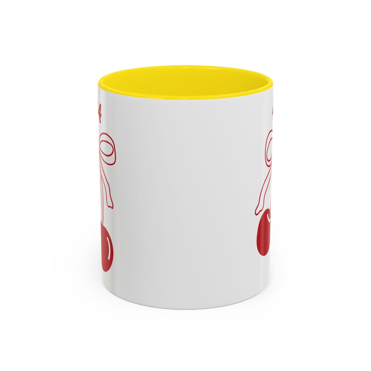 444 Angel Number Cherries Accent Mug – Coquette Bow Kawaii | 11oz 15oz — Navy, Light Blue, Orange, Purple, Yellow