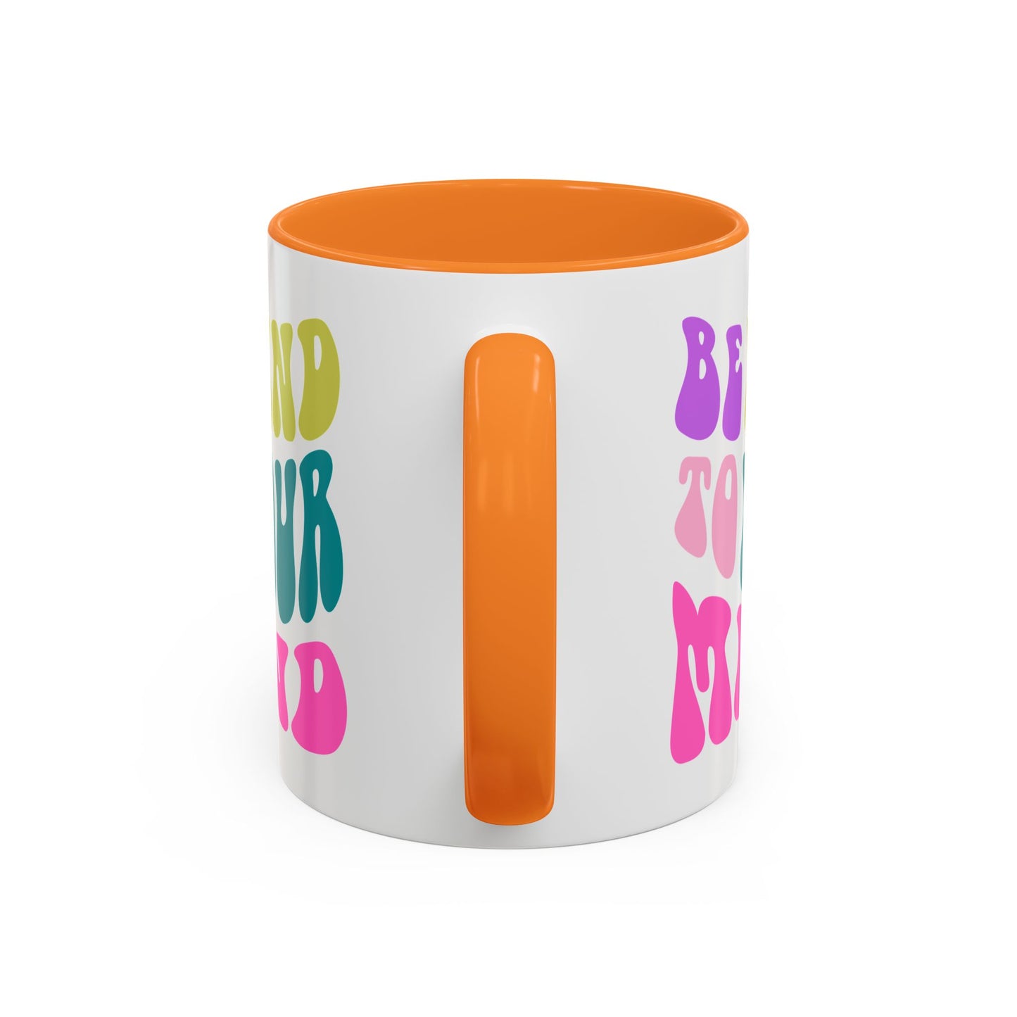 Be Kind To Your Mind Accent Mug – Retro Rainbow Letters | 11oz 15oz Colored Handle