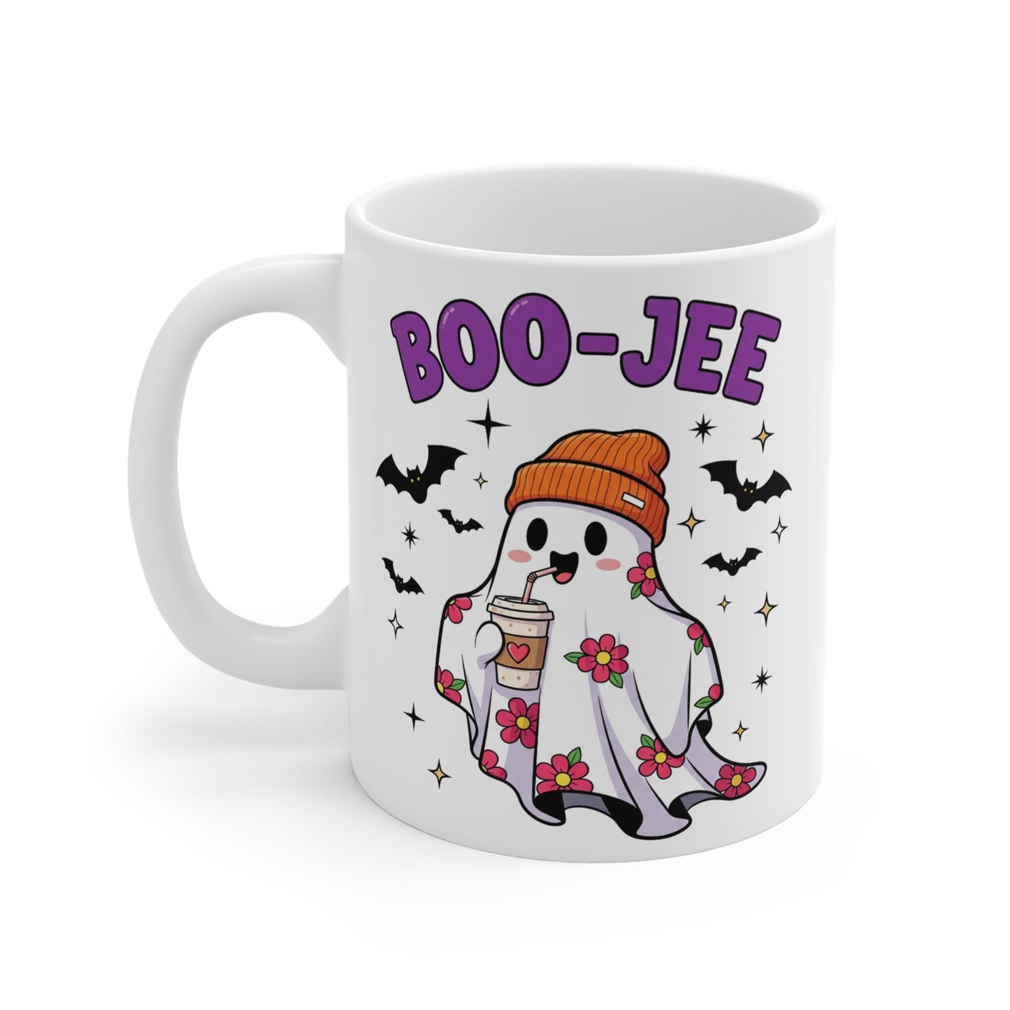 Boo-Jee Ghost Coffee Mug – White Ceramic | Halloween Groovy Vibes