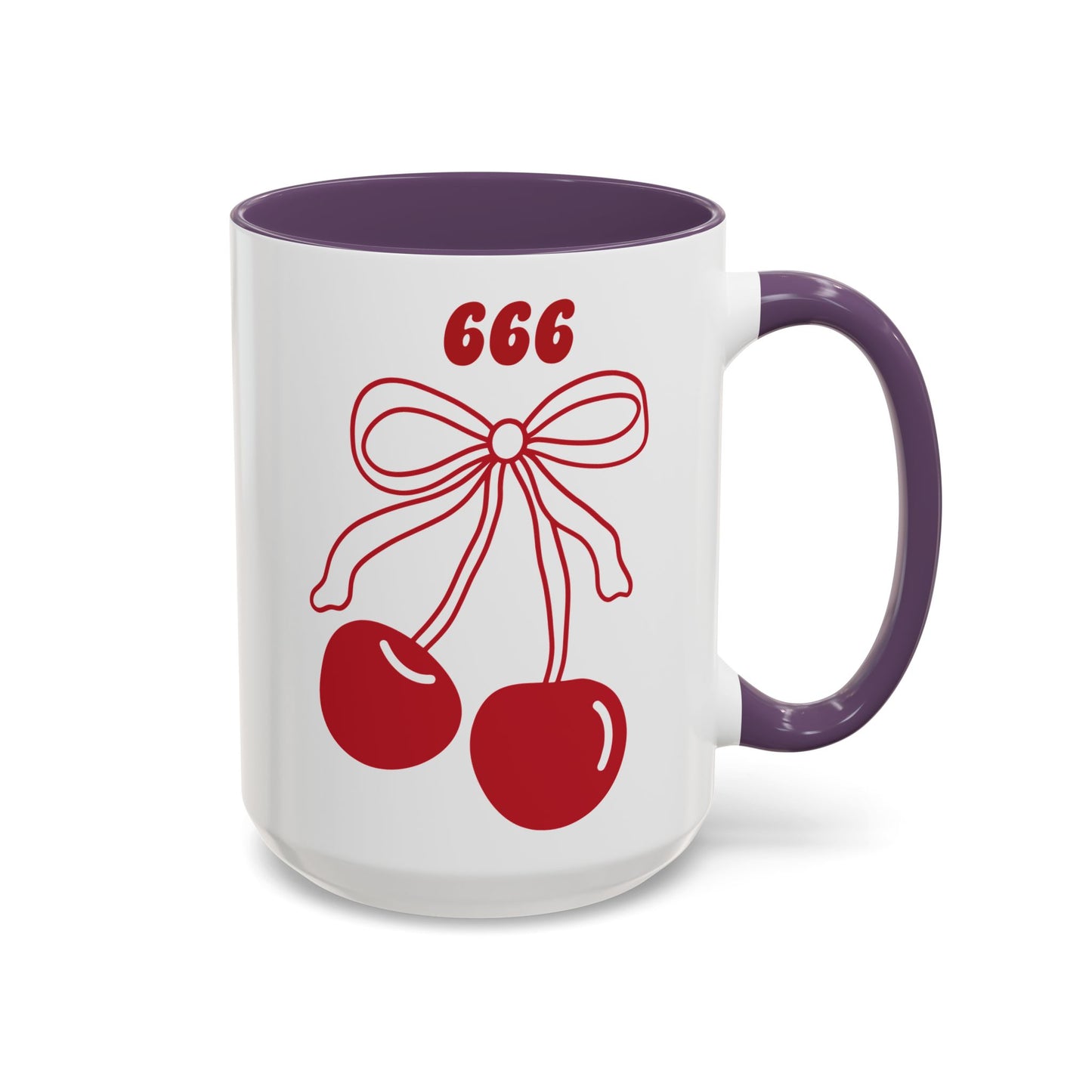 666 Angel Number Cherries Accent Mug – Coquette Bow Kawaii | 11oz 15oz — Pink, Red, Light Blue, Orange, Purple, Yellow