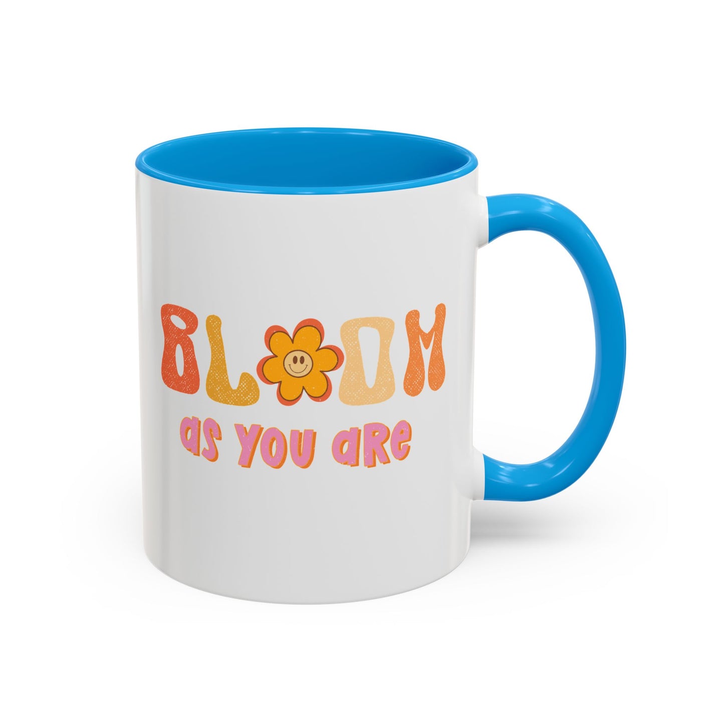 Bloom As You Are Accent Mug – Smiley Flower | 11oz 15oz Colored Handle