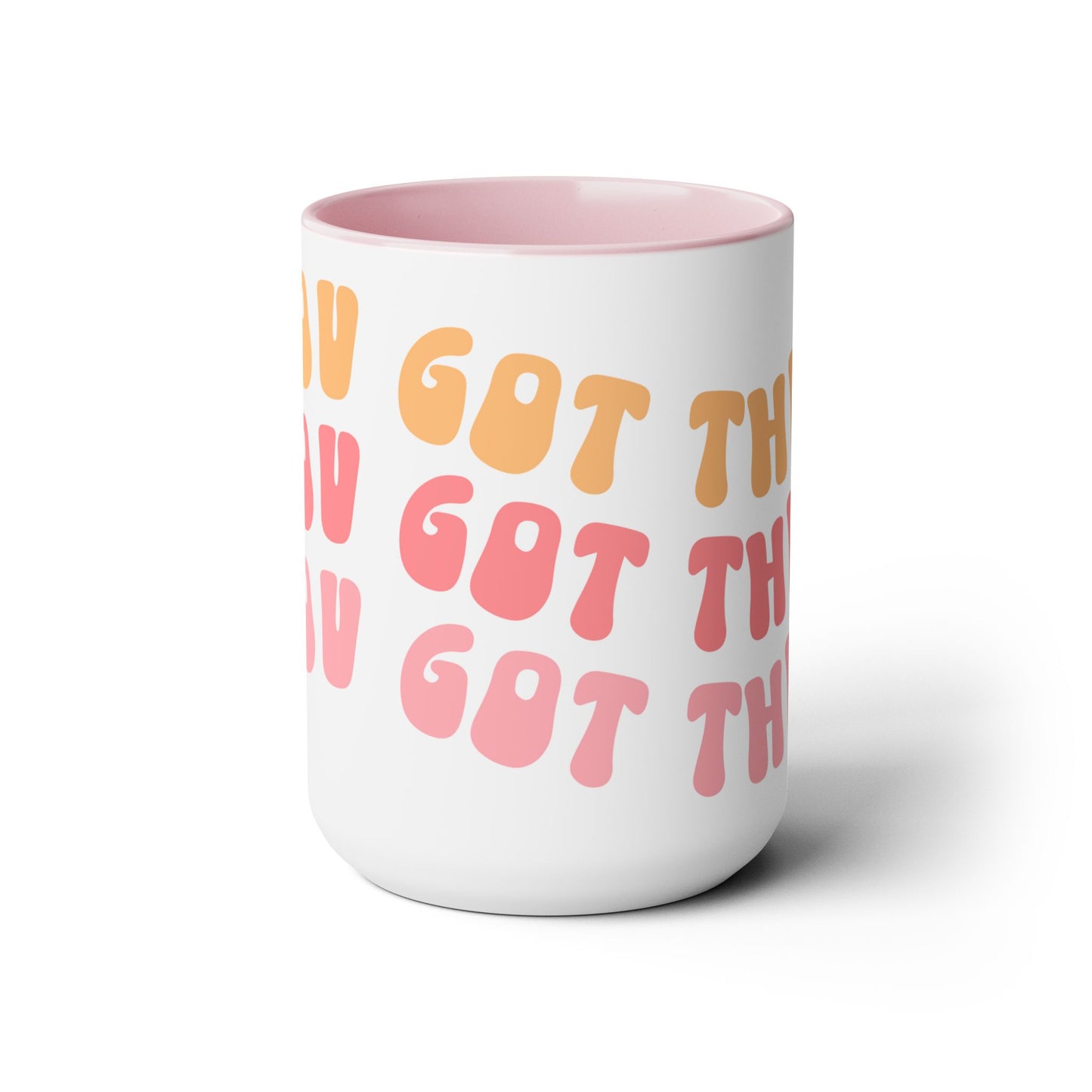 You Got This Groovy 70s Themed Coffee Mug 15oz - Multi-Pink Retro Style Ceramic Cup - Inspirational Positivity Boosting Drinkware