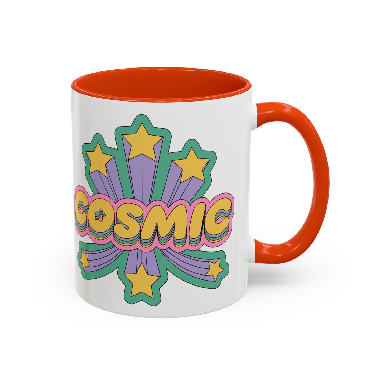 COSMIC Accent Mug – Retro Stars Burst | 11oz 15oz Colored Handle