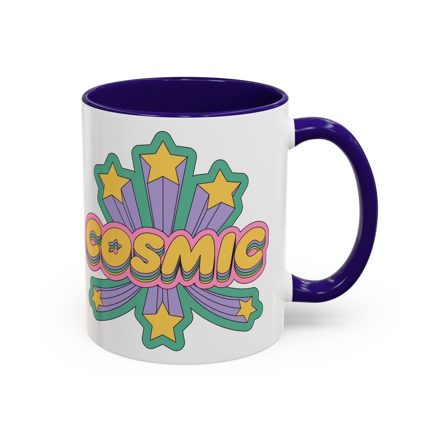 COSMIC Accent Mug – Retro Stars Burst | 11oz 15oz Colored Handle