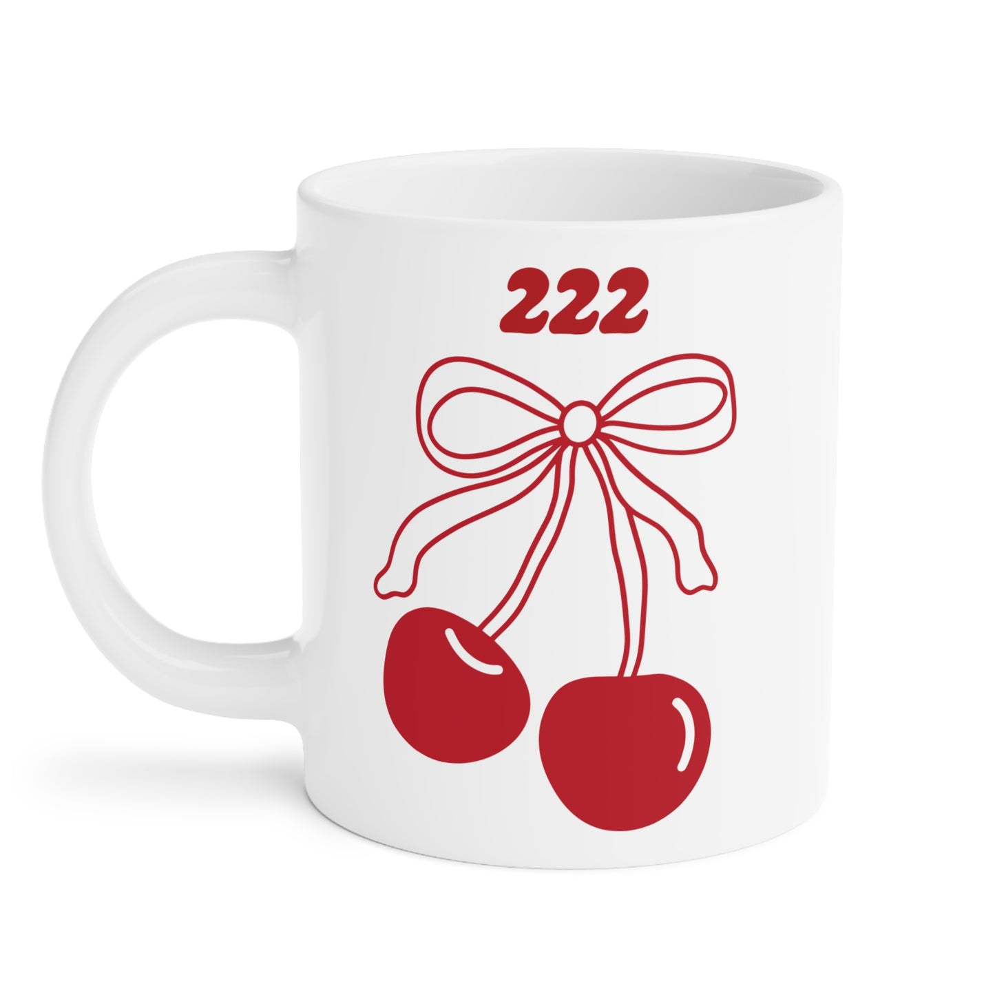 222 Angel Number Cherries Coffee Mug – Coquette Bow Minimal | Kawaii Coffee Mug | 11oz 15oz 20oz White Ceramic