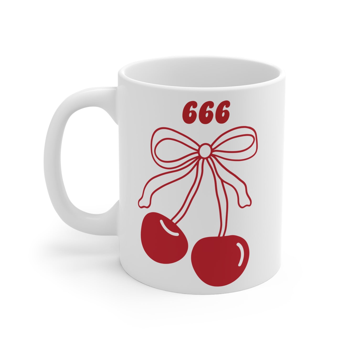 666 Angel Number Cherries Coffee Mug – Coquette Bow Kawaii | 11oz 15oz 20oz White Ceramic