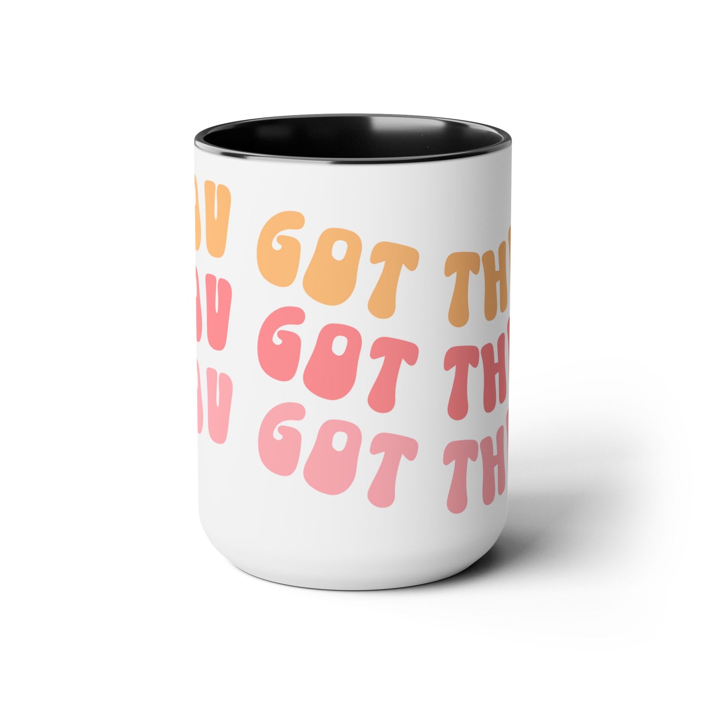 You Got This Groovy 70s Themed Coffee Mug 15oz - Multi-Pink Retro Style Ceramic Cup - Inspirational Positivity Boosting Drinkware