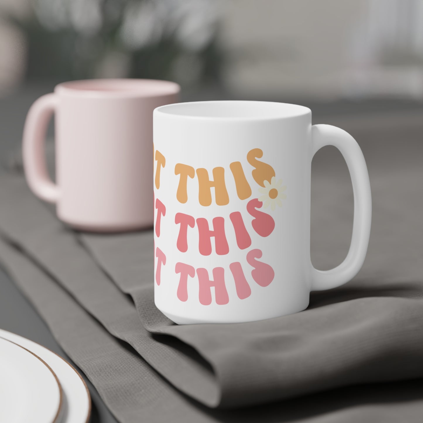 You Got This Groovy 70s Themed Coffee Mug 20oz - Multi-Pink Retro Style Ceramic Cup - Inspirational Positivity Boosting Drinkware