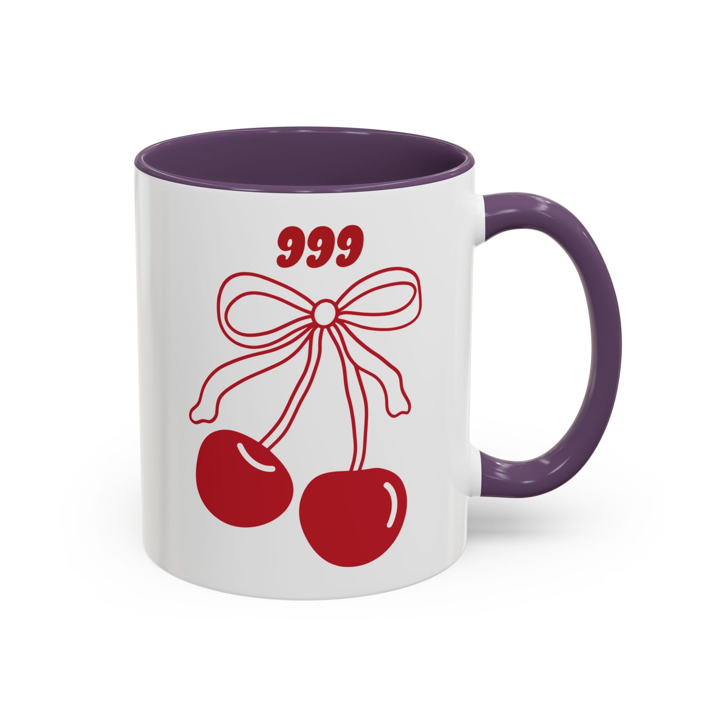 999 Angel Number Cherries Accent Mug – Coquette Bow Kawaii | 11oz 15oz — Black, Navy, Pink, Red, Light Blue, Orange