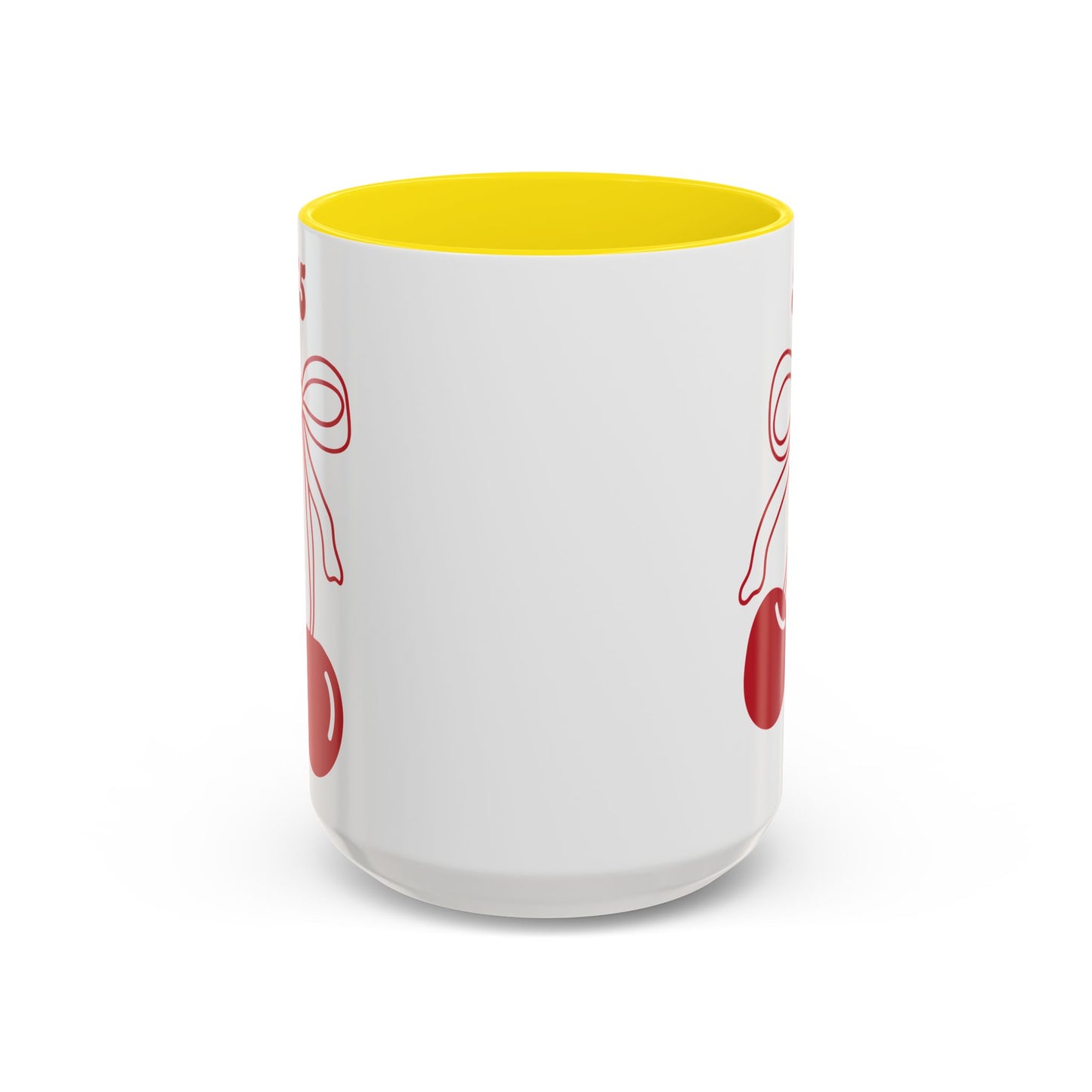 555 Angel Number Cherries Accent Mug – Coquette Bow Kawaii | 11oz 15oz — Pink, Red, Navy, Light Blue, Orange, Purple, Yellow