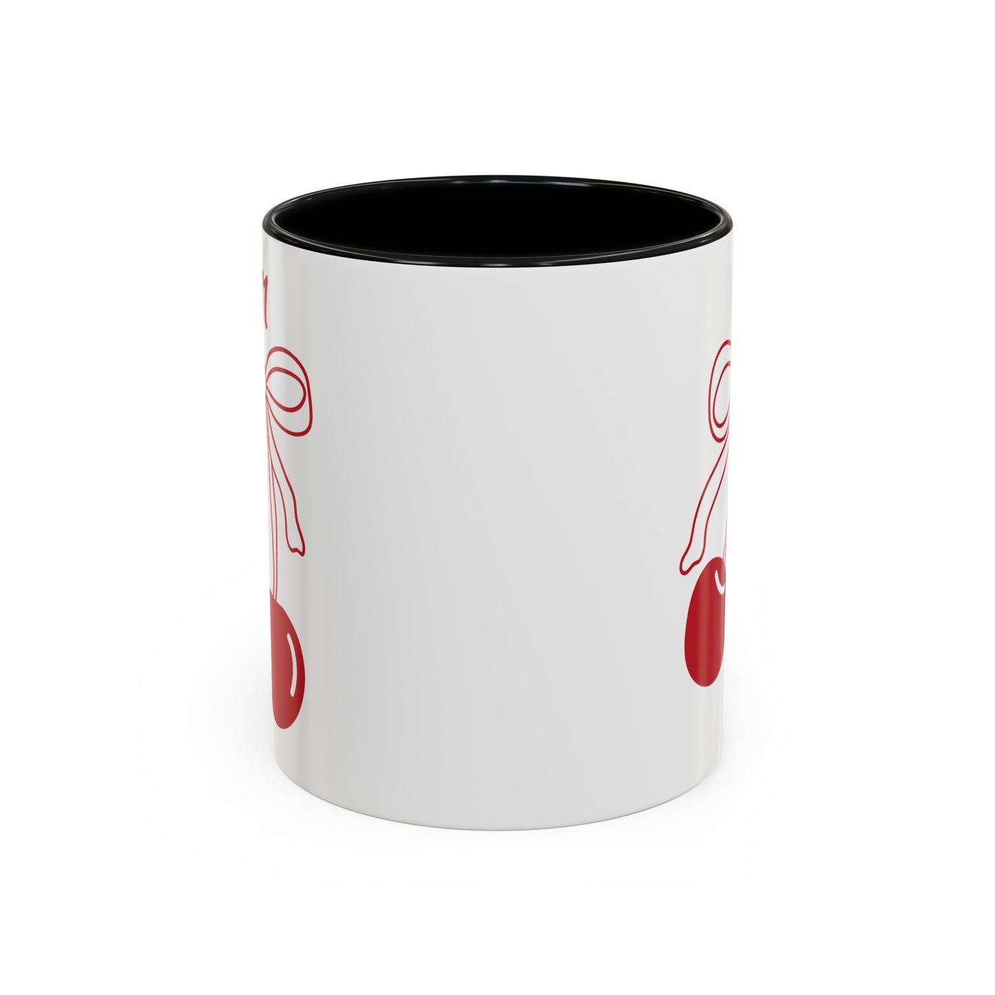 111 Angel Number Cherries Accent Mug – Coquette Bow Kawaii Coffee Mug Aesthetic | 11oz 15oz — Pink, Black, Purple, Yellow, Light Blue
