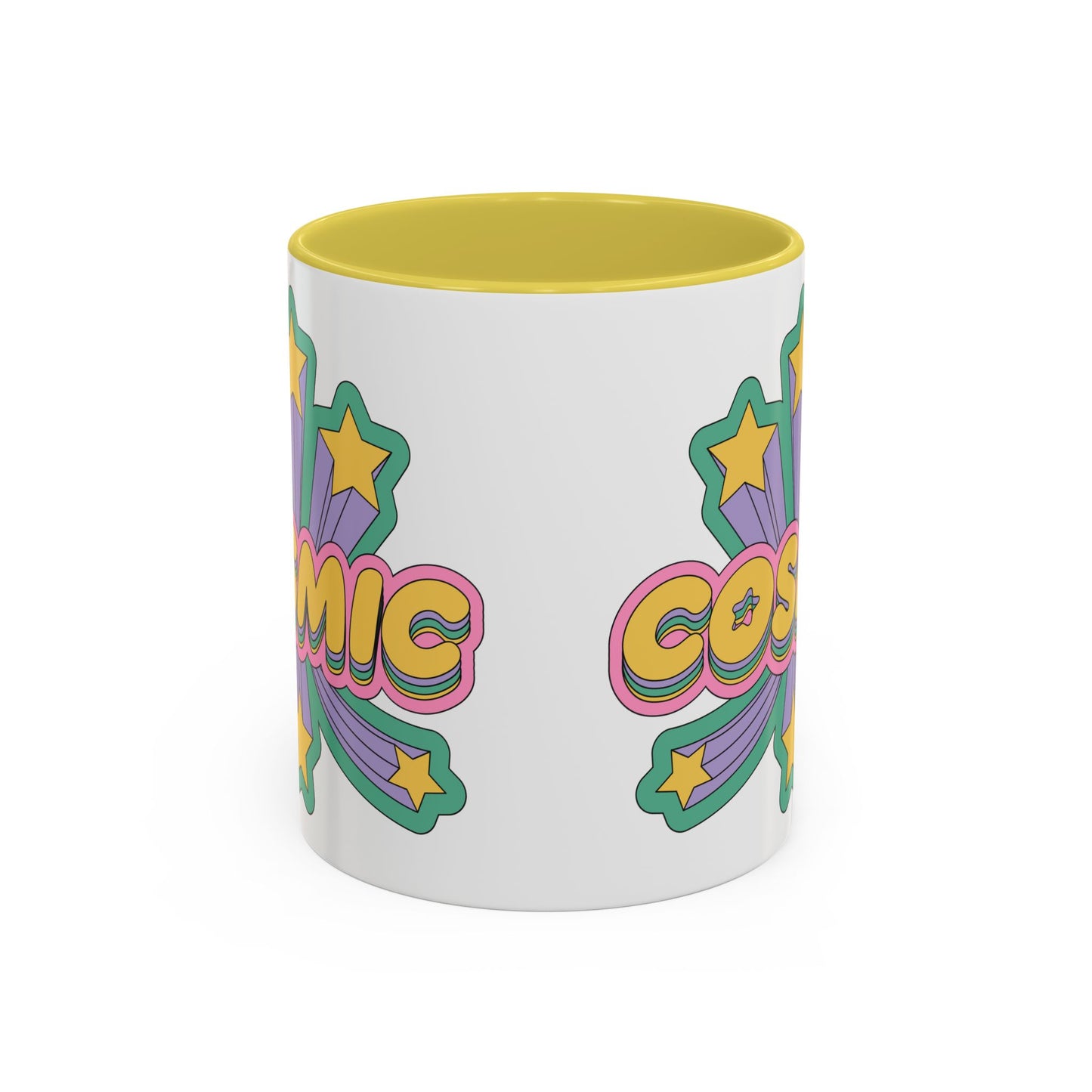 COSMIC Accent Mug – Retro Stars Burst | 11oz 15oz Colored Handle