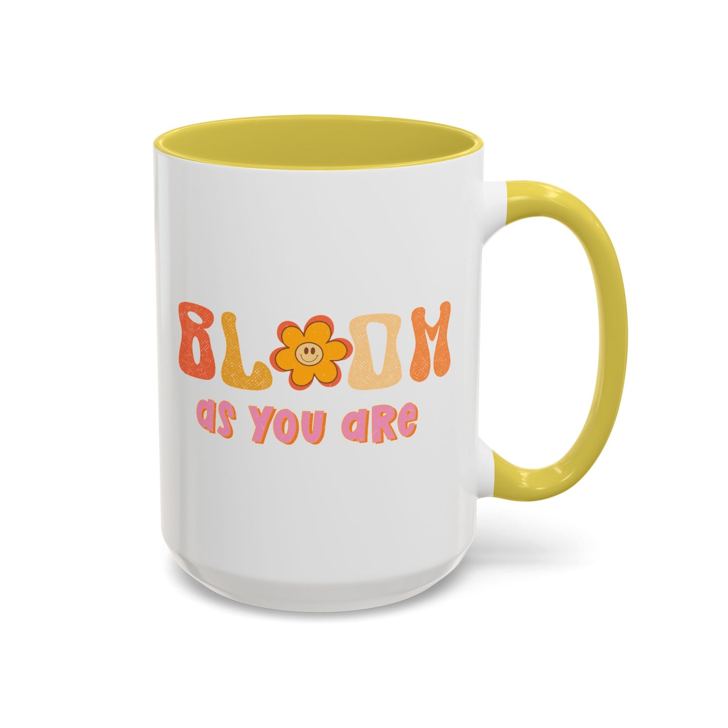 Bloom As You Are Accent Mug – Smiley Flower | 11oz 15oz Colored Handle