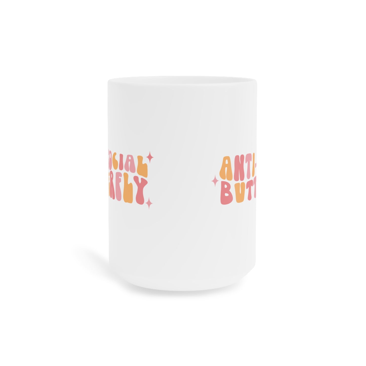 Retro 70s Anti-Social Butterfly Coffee Mug - Groovy Funny Introvert Cup | 11oz 15oz 20oz or 15oz Accent