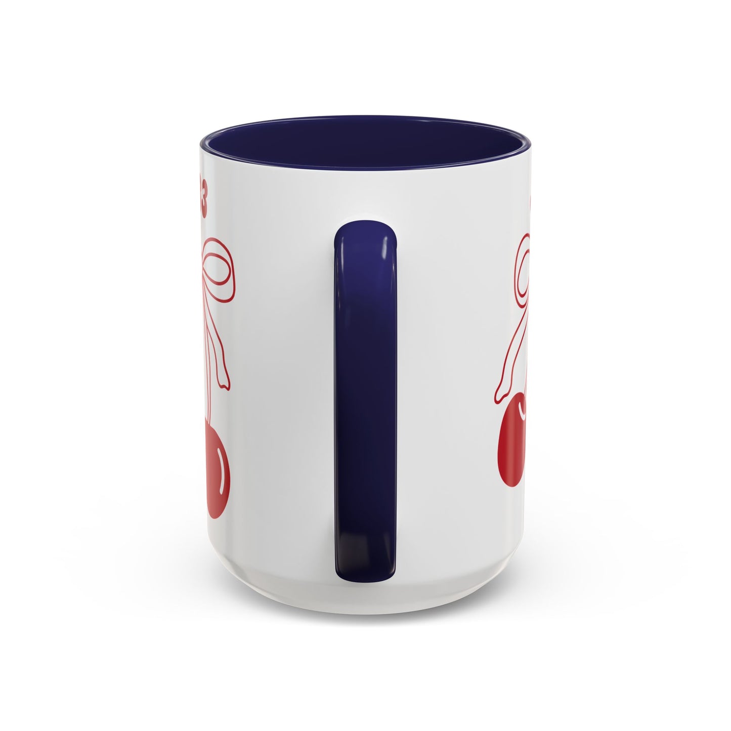 333 Angel Number Cherries Accent Mug – Coquette Bow | Kawaii Coffee Mug | 11oz 15oz — Black, Red, Navy, Pink, Light Blue