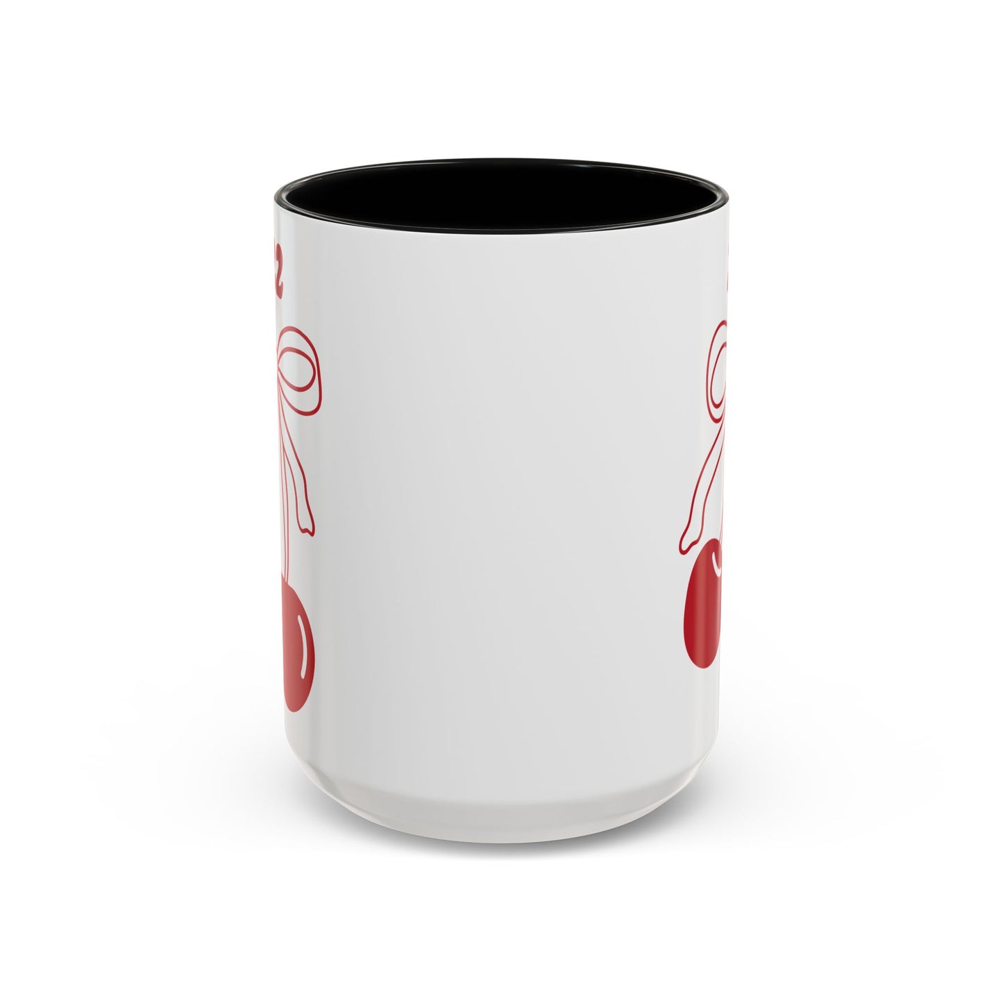 222 Angel Number Cherries Accent Mug – Coquette Bow Kawaii Coffee Mug | 11oz 15oz — Black, Navy, Pink, Red, Light Blue